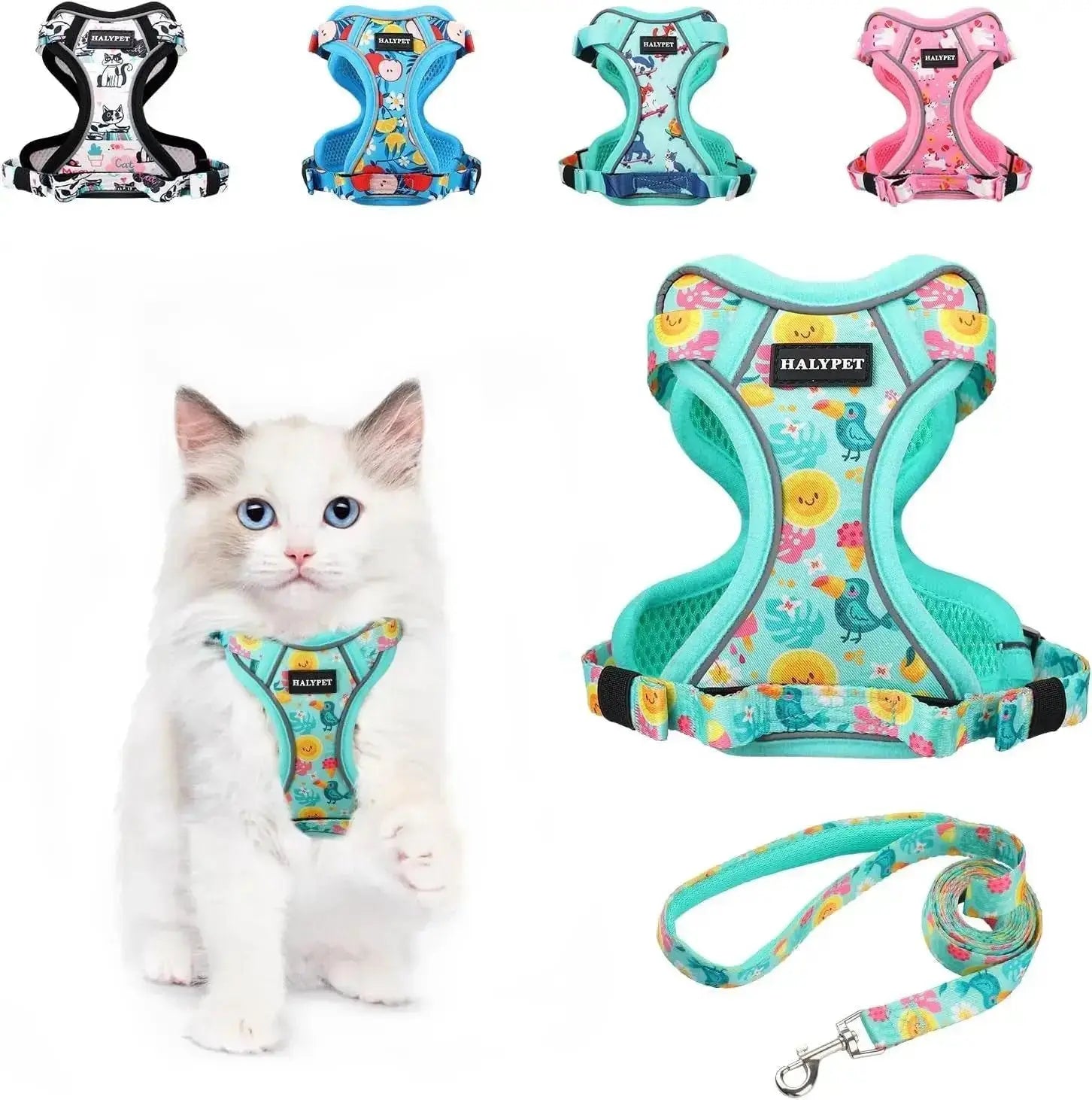Cat Harness and Leash Set Escape Proof Reflective Adjustable Vest by Wags & Whiskers Pet Supply