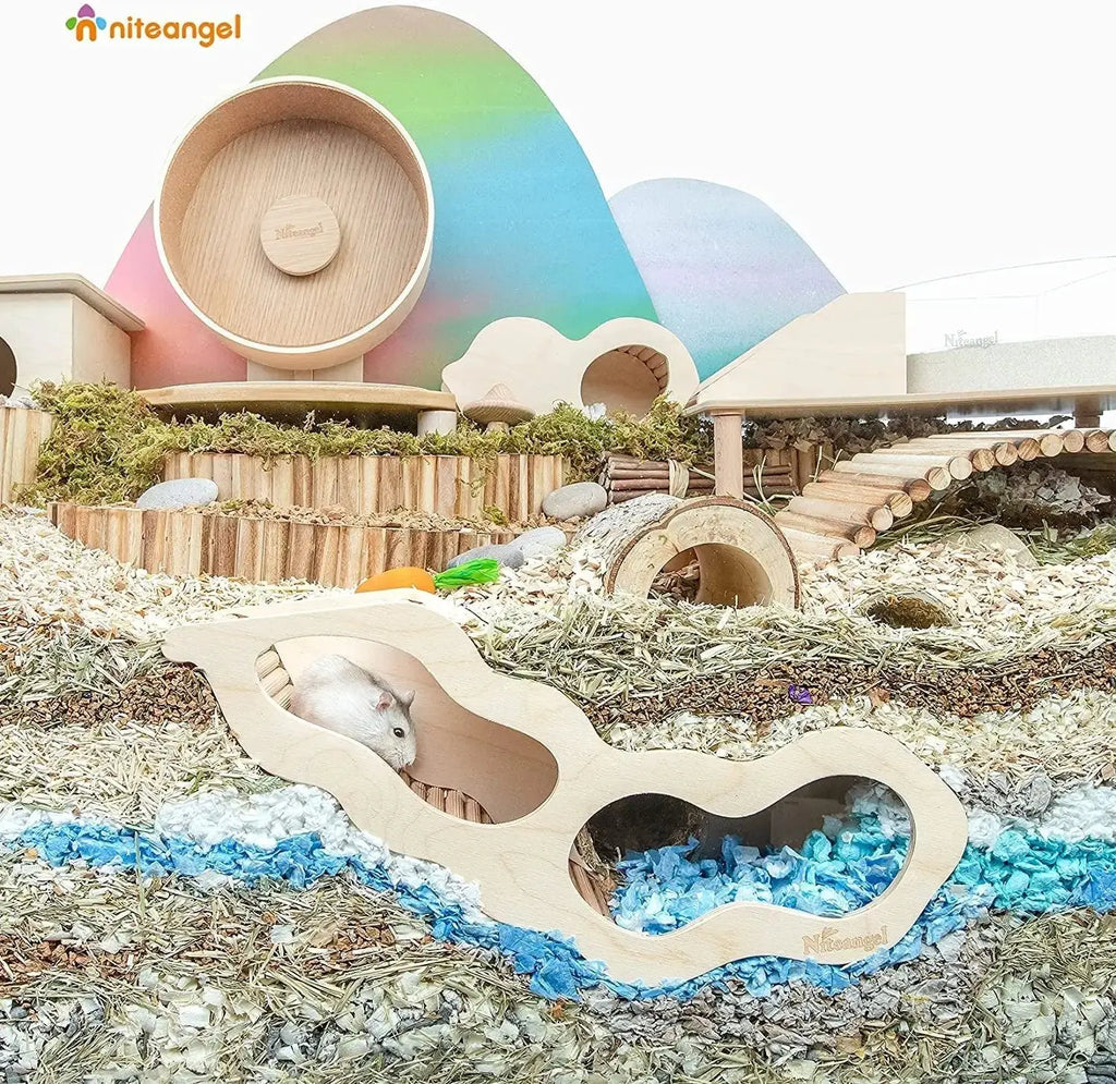 Hamster House Hideout Ladder Wooden Small Pet Hut Gerbil Mouse Tunnel Toy by Wags & Whiskers Pet Supply