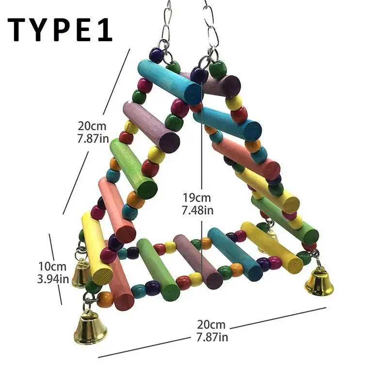 Wood Parakeet Toy Swing Ladder Cage Play With Bells - FurrBaby Necessities