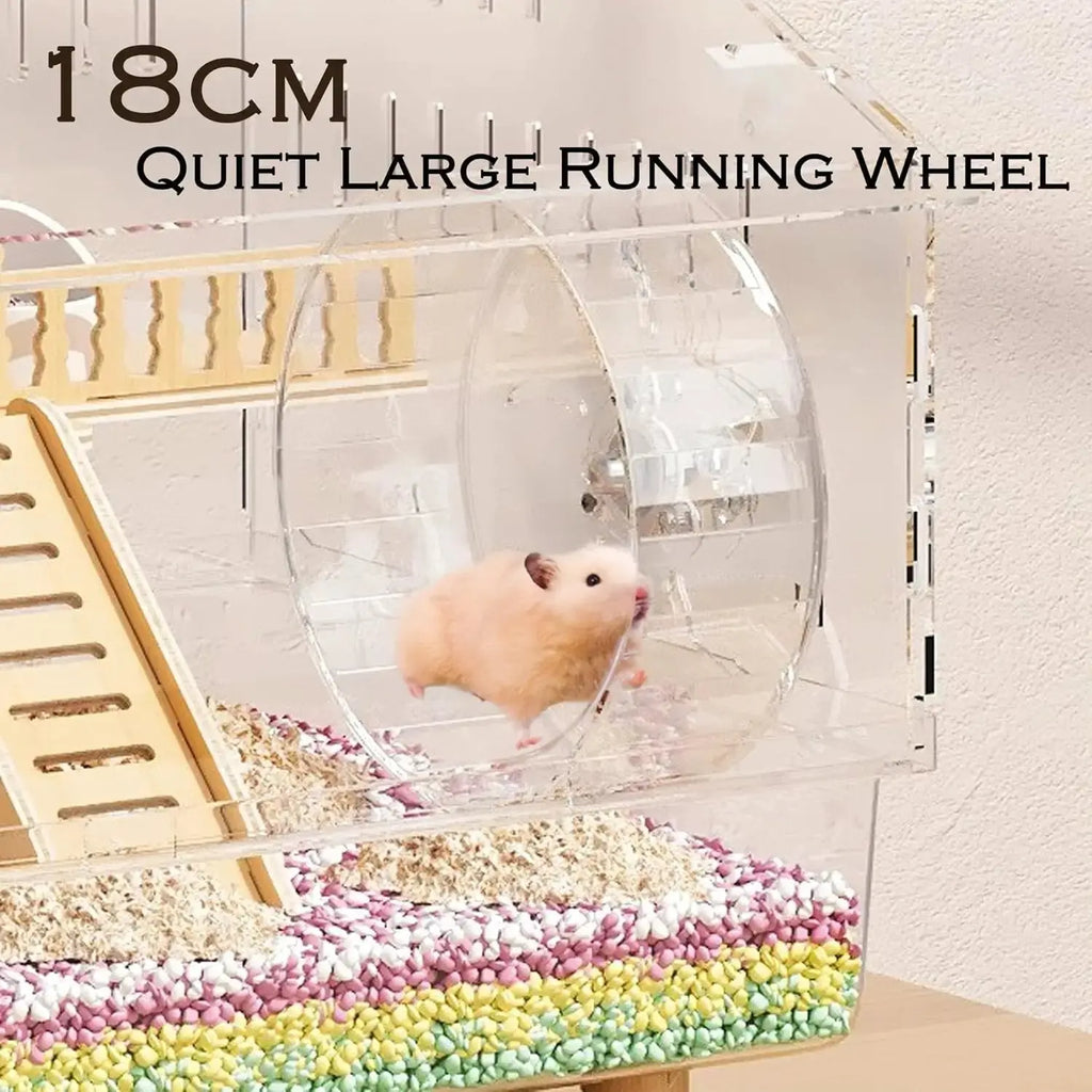 Acrylic Hamster Cage 2 Tier Habitat with Accessories Transparent Small Pets by Wags & Whiskers Pet Supply