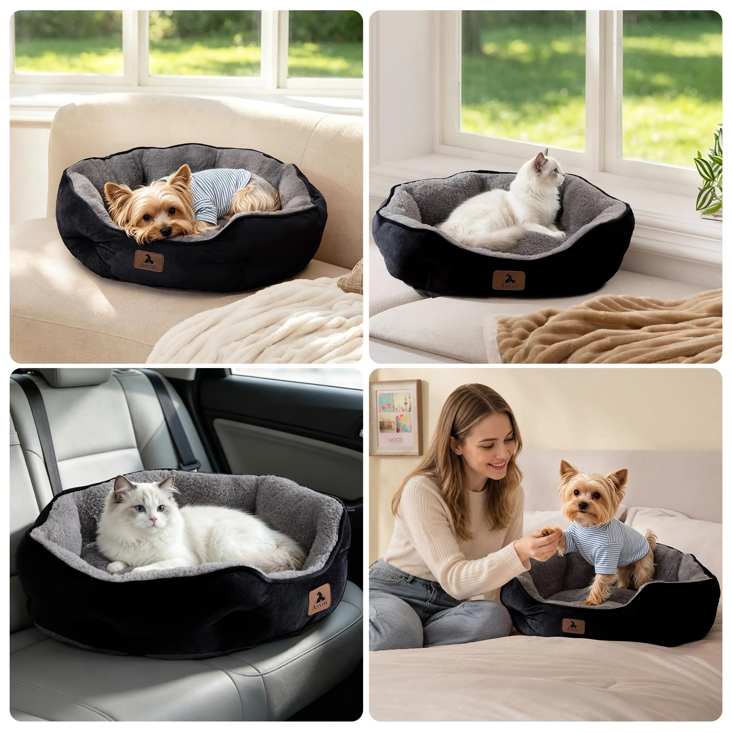 Asvin Dog Bed, Cat Beds for Indoor Cats, Pet Bed for Puppy and Kitty, Extra Soft & Machine Washable with Anti-Slip & Water-Resistant Oxford Bottom by Asvin