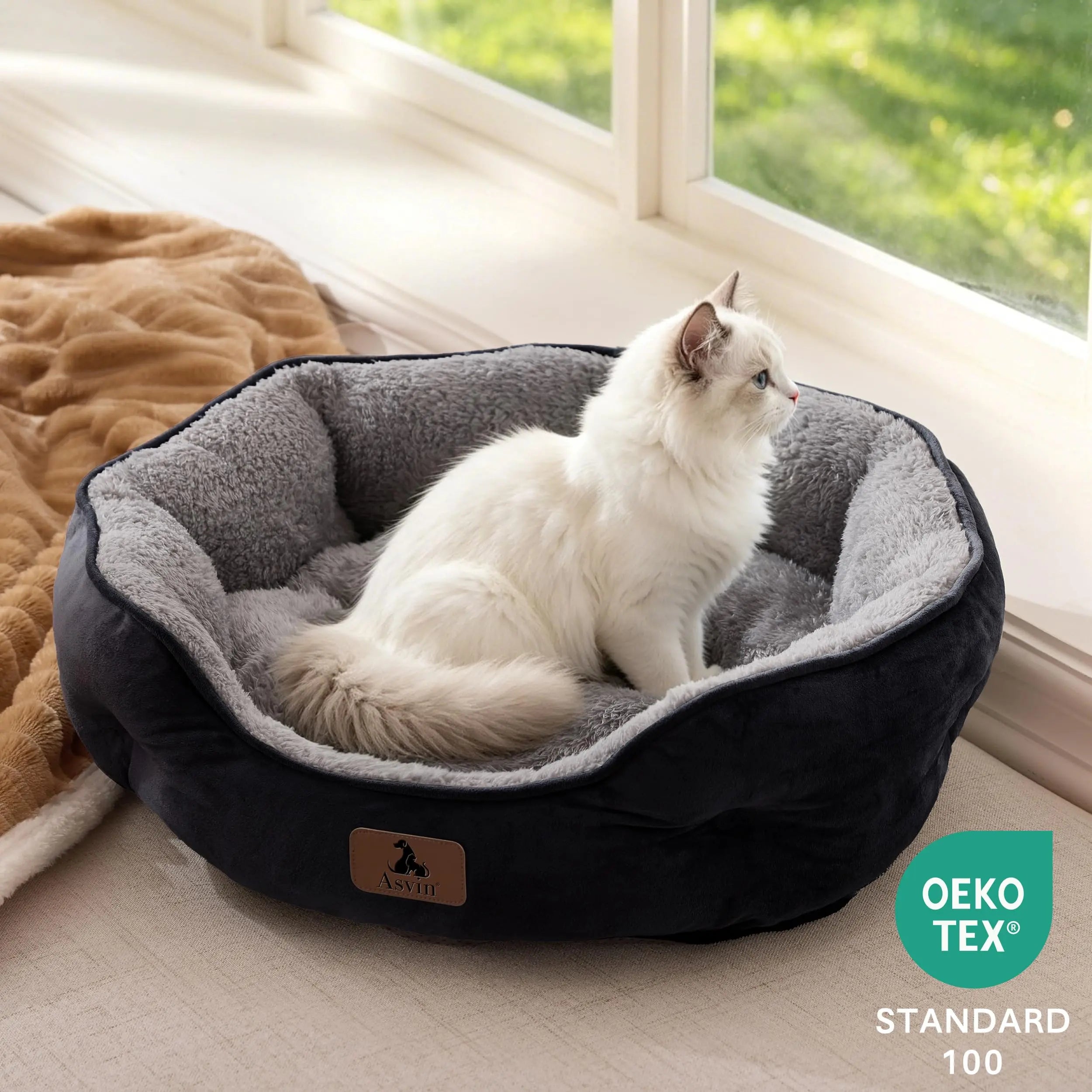 Asvin Dog Bed, Cat Beds for Indoor Cats, Pet Bed for Puppy and Kitty, Extra Soft & Machine Washable with Anti-Slip & Water-Resistant Oxford Bottom by Asvin