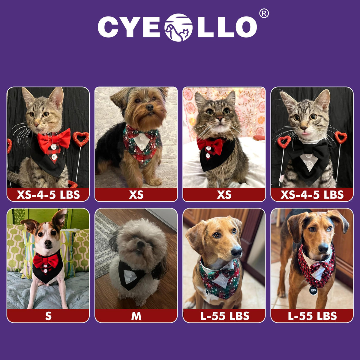 cyeollo Dog Tuxedo Costume Dog Wedding Bandana Collar with Bow Tie Adjustable Dog Tux Formal Dog Costumes Pet Party Birthday Gifts for Small Medium Large Dogs
