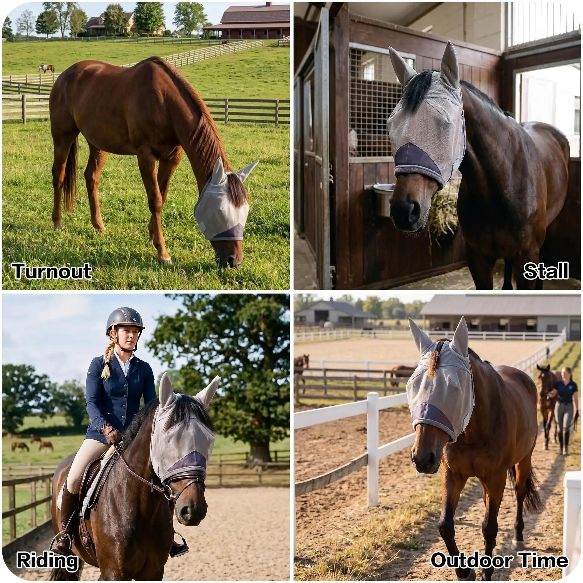 Horse Fly Mask, Super Comfort Fly Masks for Horses, Adjustable UV Protection Breathability Horses Fly Masks with Ears, Pony Mini Equine Fly Mask for Miniature Foal Draft Cob Srabian Full by Animal-Gifts