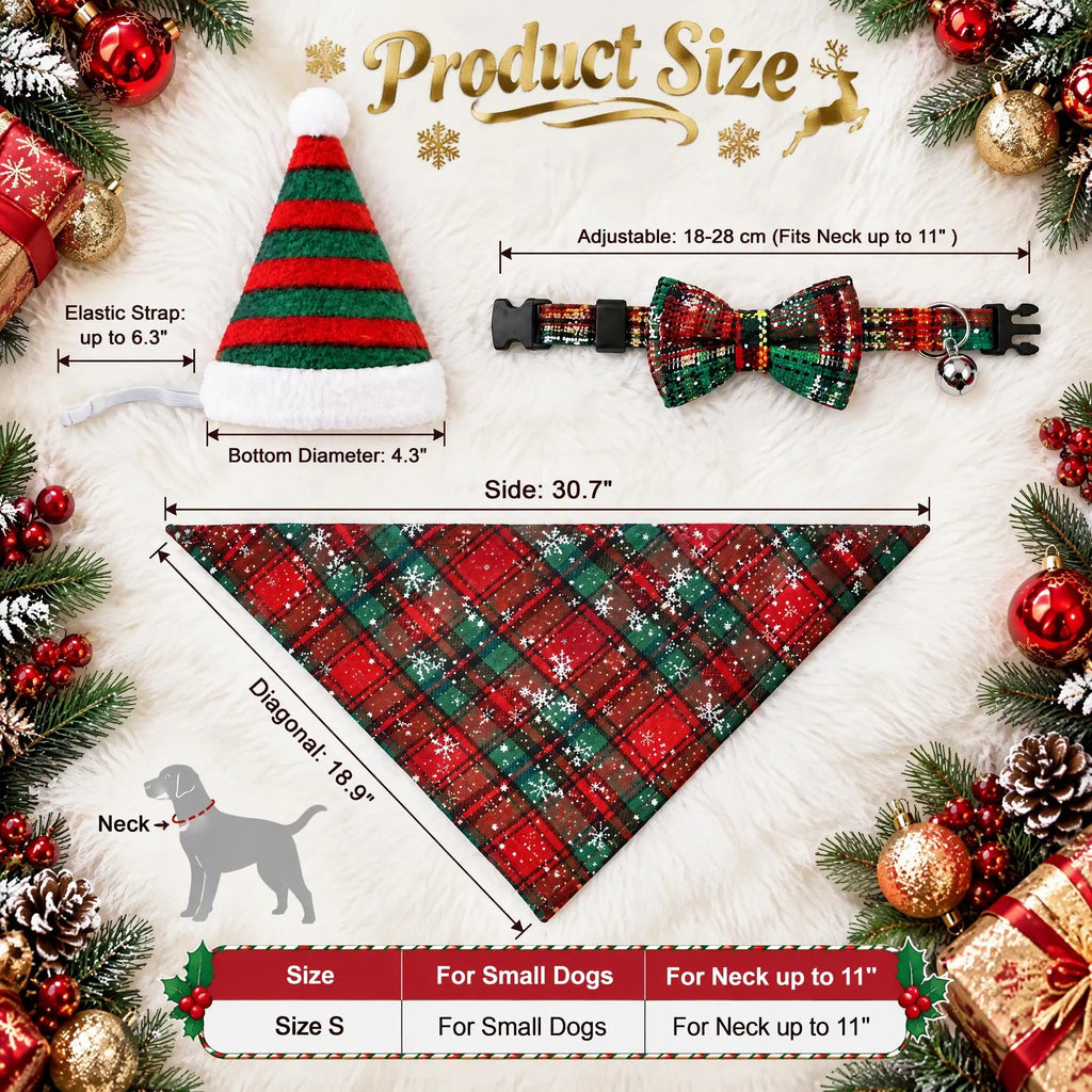 Christmas Dog Costume Set, Dog Christmas Outfit with Hat Bowtie and Bandana TZAFRIN