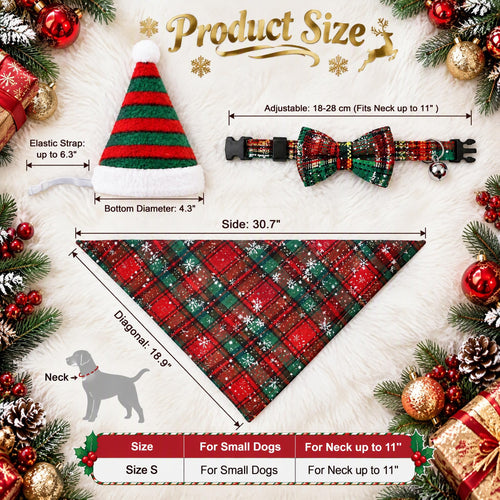 Christmas Dog Costume Set, Dog Christmas Outfit with Hat Bowtie and Bandana
