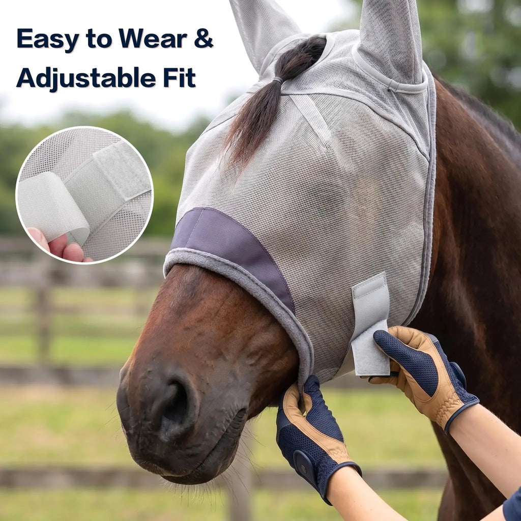 Horse Fly Mask, Super Comfort Fly Masks for Horses, Adjustable UV Protection Breathability Horses Fly Masks with Ears, Pony Mini Equine Fly Mask for Miniature Foal Draft Cob Srabian Full by Animal-Gifts