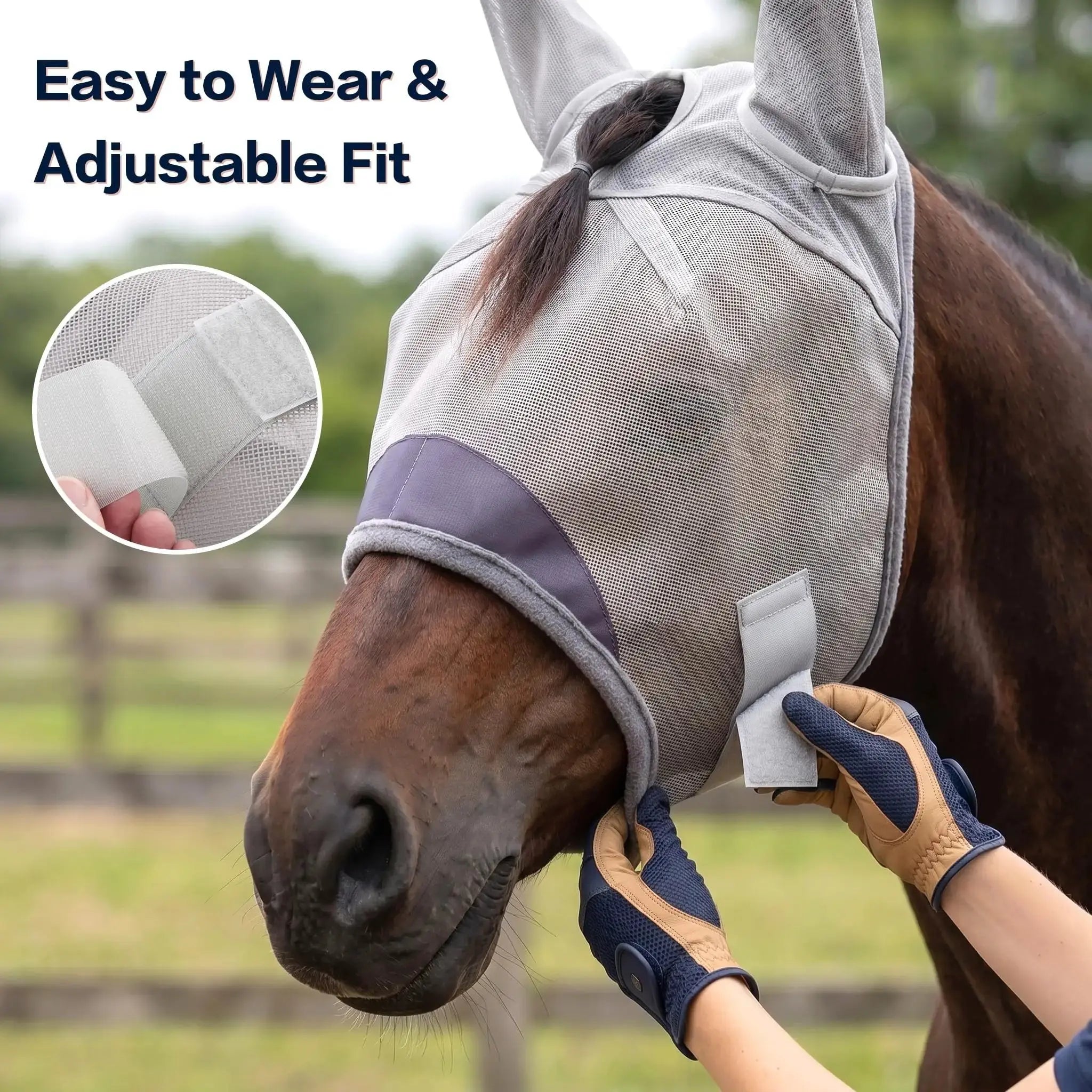 Horse Fly Mask, Super Comfort Fly Masks for Horses, Adjustable UV Protection Breathability Horses Fly Masks with Ears, Pony Mini Equine Fly Mask for Miniature Foal Draft Cob Srabian Full by Animal-Gifts