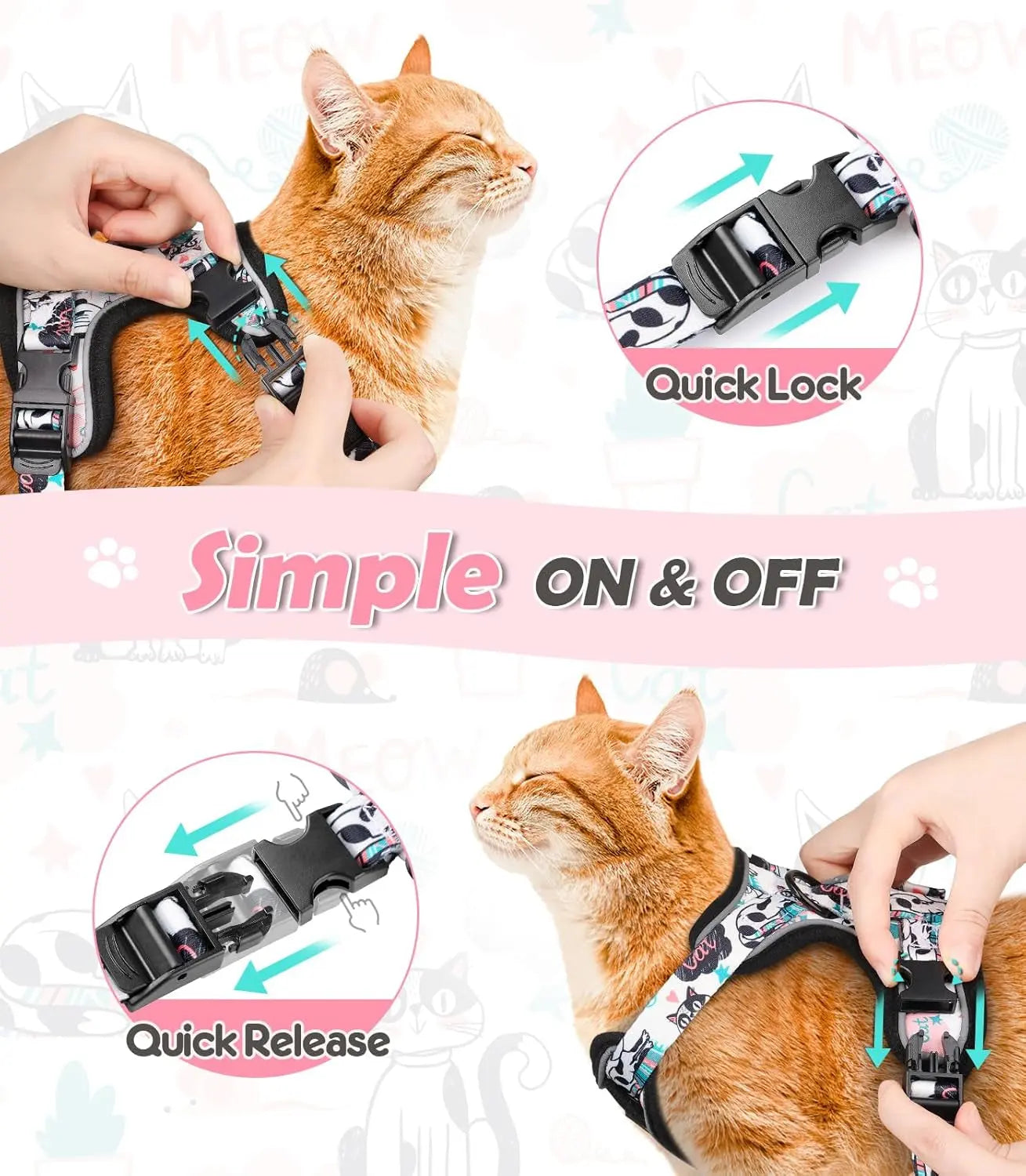 Cat Harness and Leash Set Escape Proof Reflective Adjustable Vest Wags & Whiskers Pet Supply