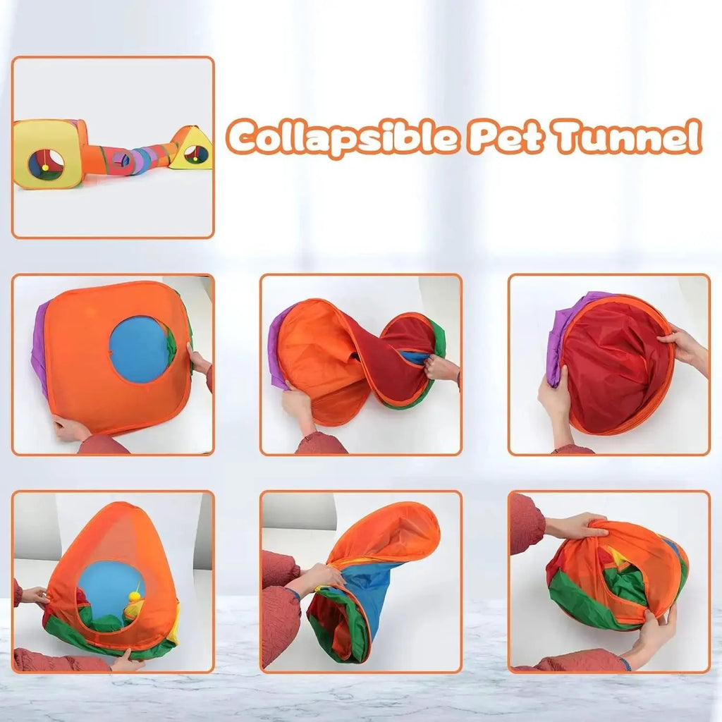 Rabbit Tunnel Toy Collapsible Play Tube Cube Set for Small Pets by Wags & Whiskers Pet Supply