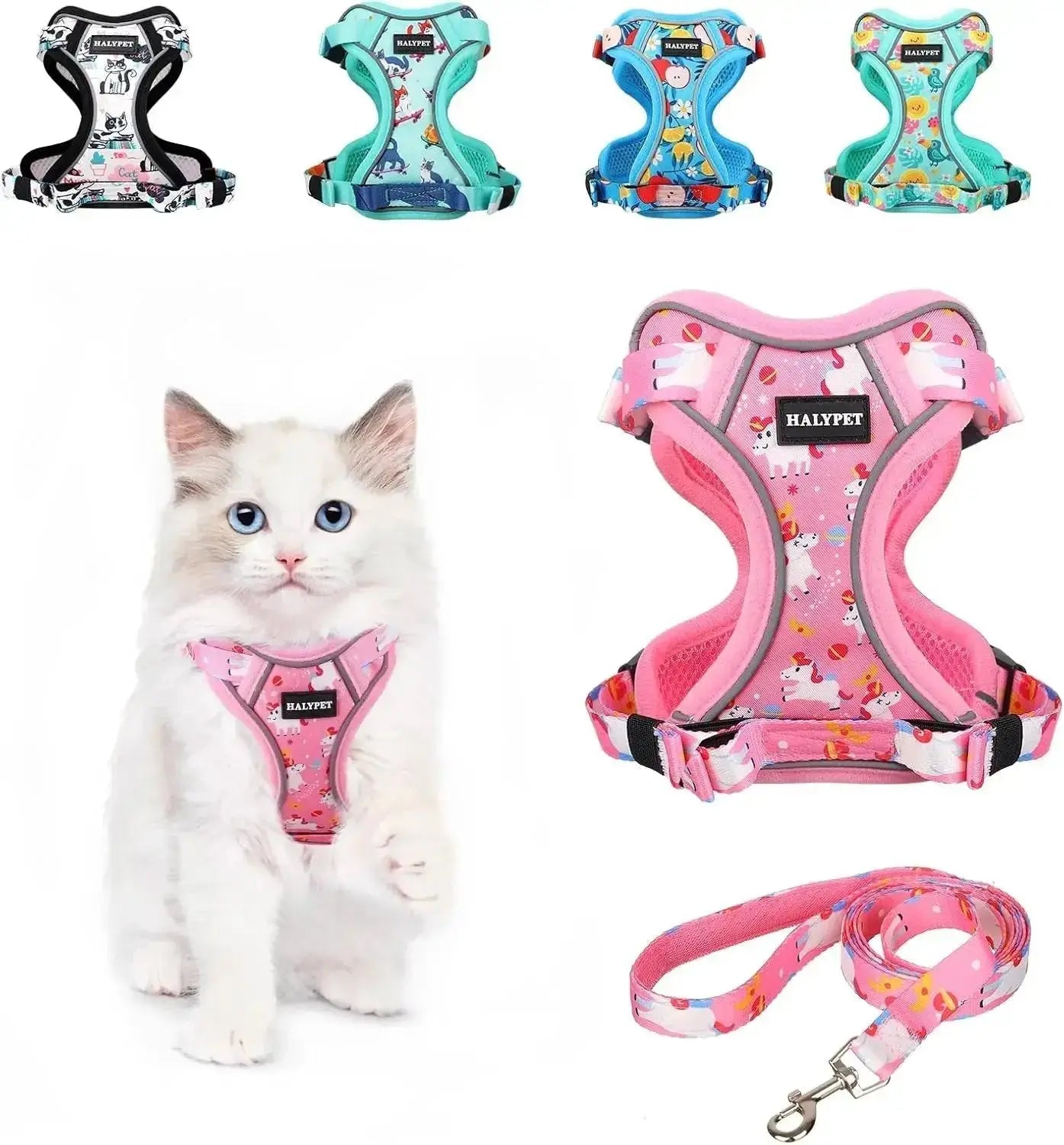 Cat Harness and Leash Set Escape Proof Reflective Adjustable Vest by Wags & Whiskers Pet Supply