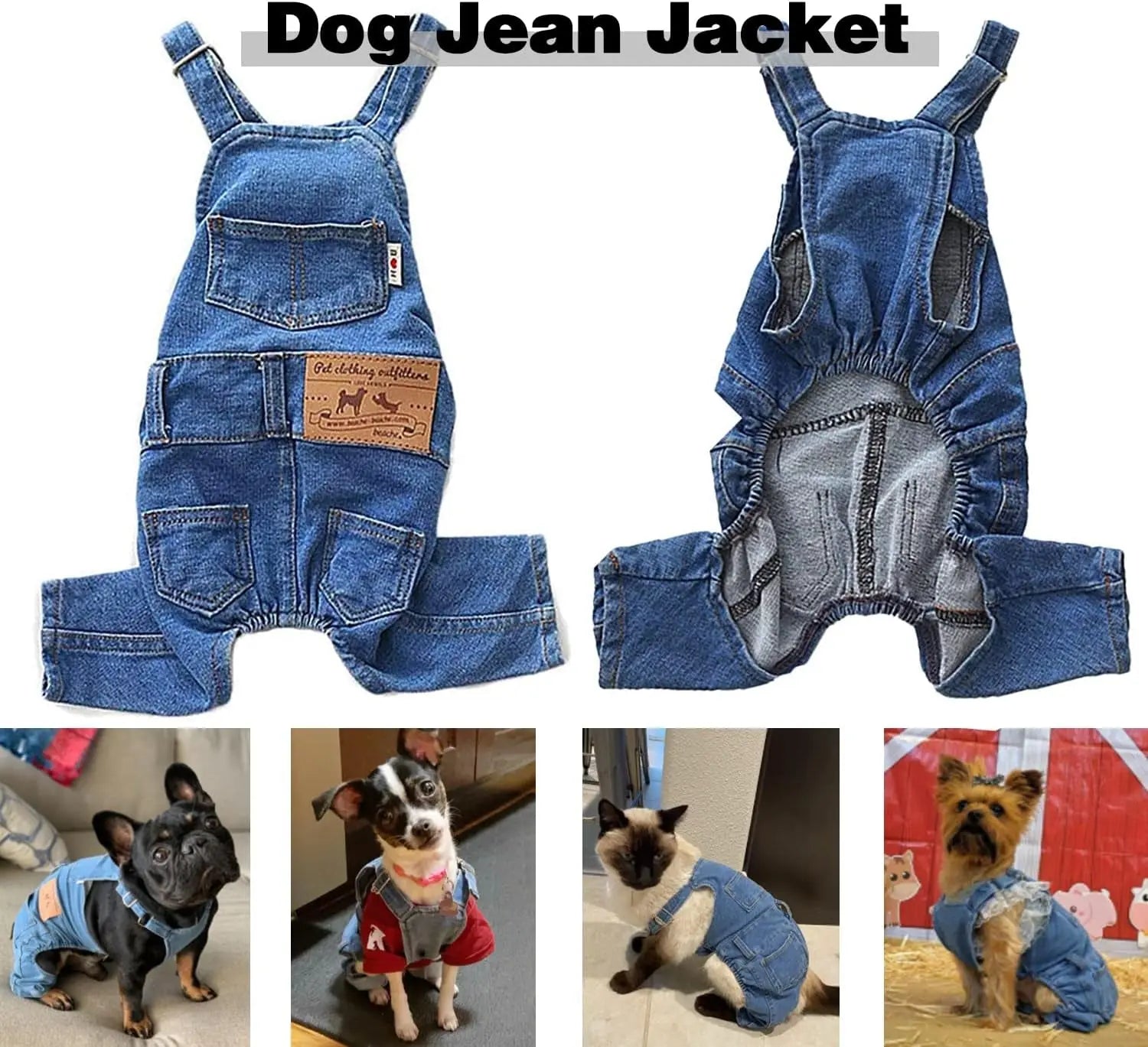 Dog Denim Overalls Jumpsuit Adjustable Pet Jeans for Small Dogs Cats Wags & Whiskers Pet Supply