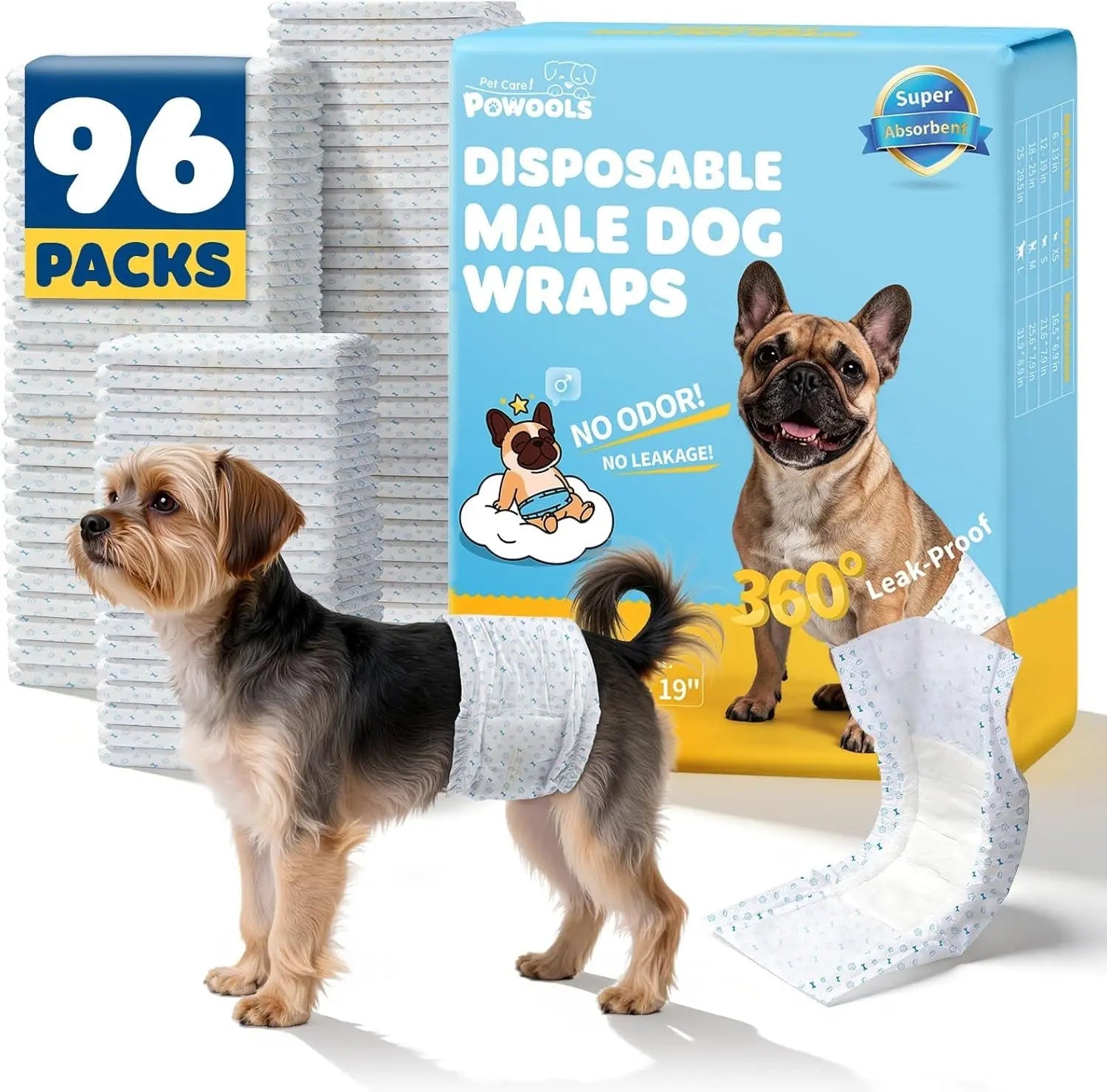 Male Dog Diapers 96 Count Small Belly Bands Leakproof Absorbent Wraps Wags & Whiskers Pet Supply