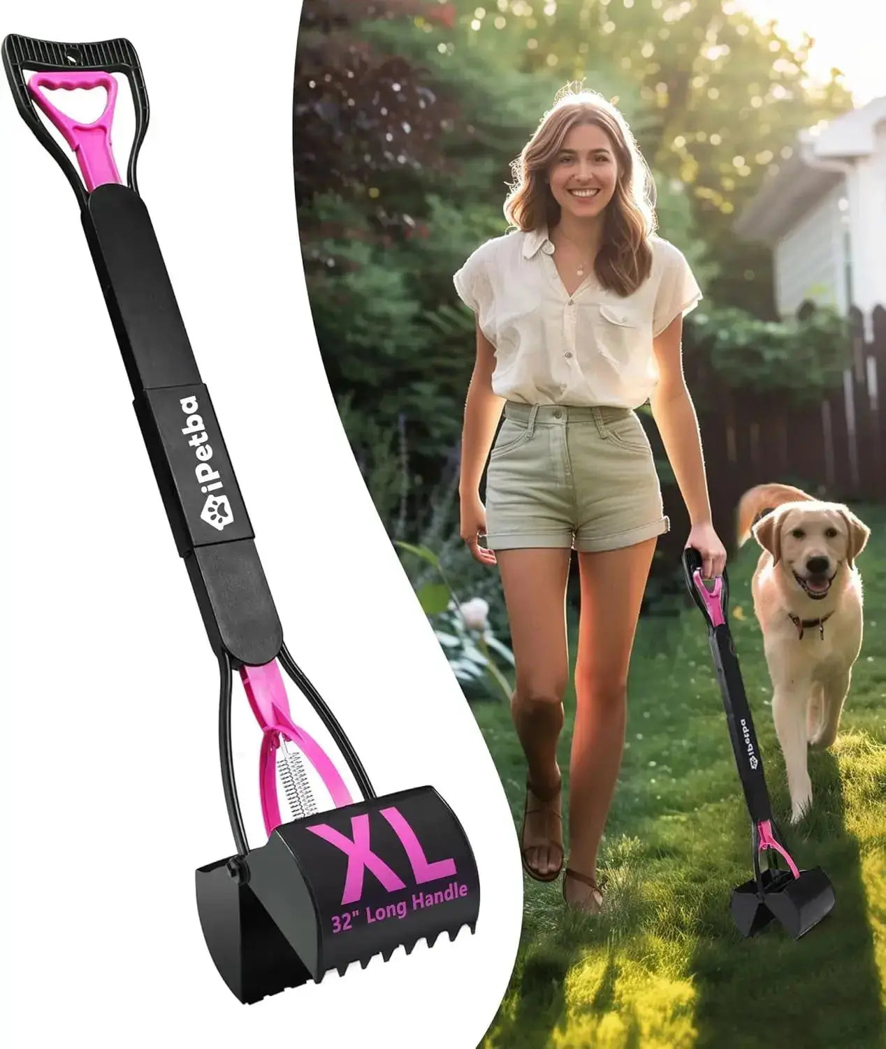 32 Inch Long Handle Pooper Scooper for Large Dogs Heavy Duty Foldable by Wags & Whiskers Pet Supply
