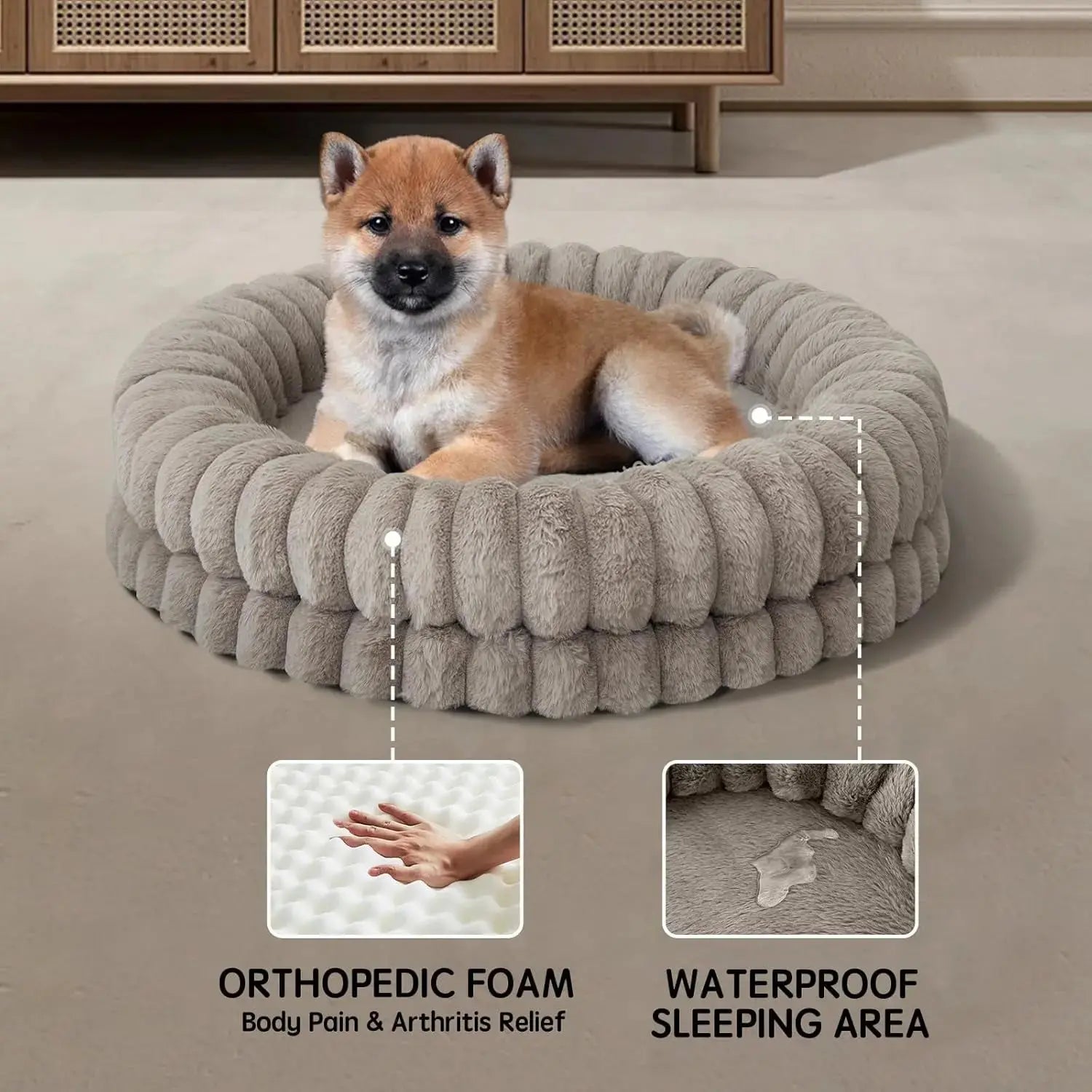 BALANCE Luxury Donut Dog Bed | Orthopedic Calming Round Bed (Washable) Wags & Whiskers Pet Supply