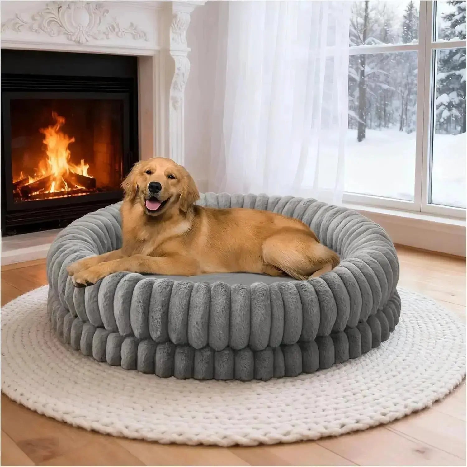 BALANCE Luxury Donut Dog Bed | Orthopedic Calming Round Bed (Washable) by Wags & Whiskers Pet Supply