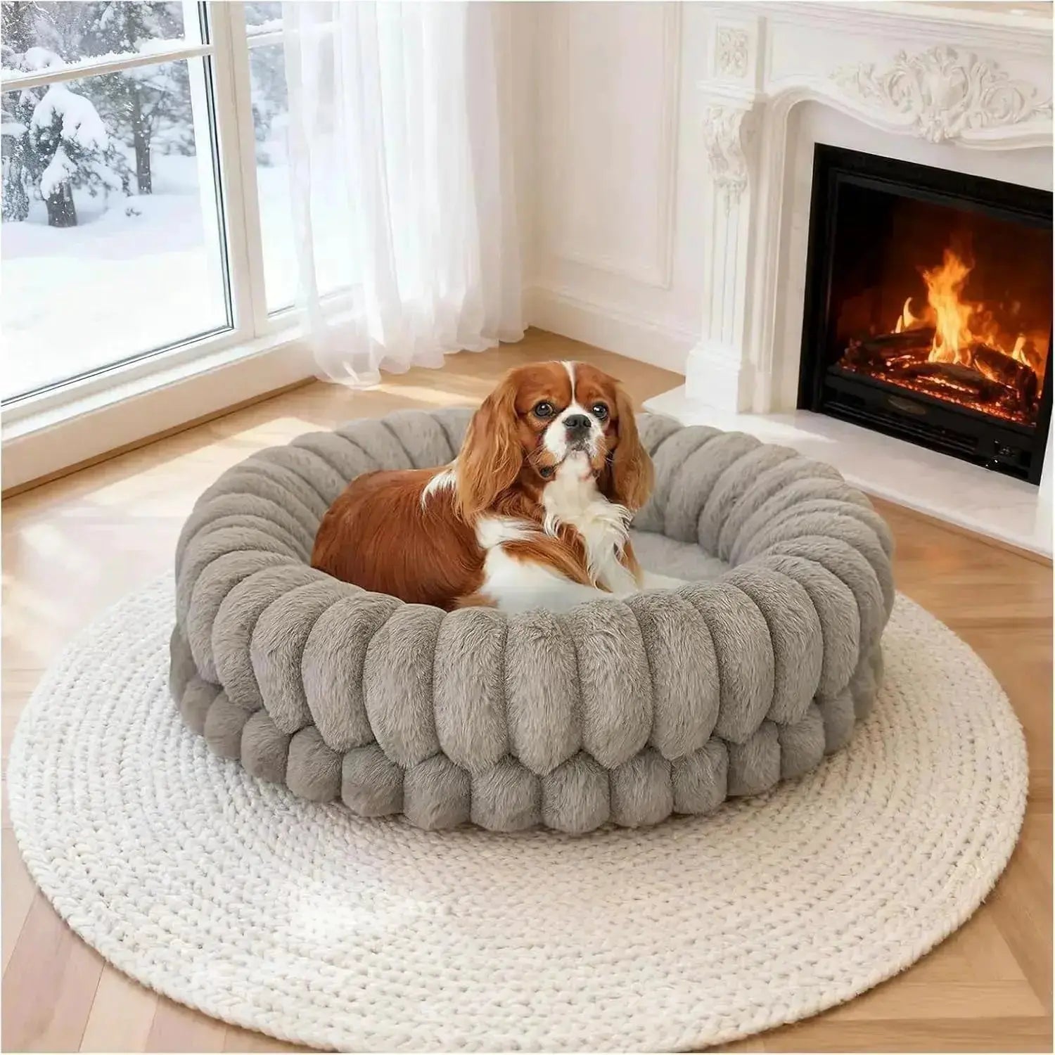 BALANCE Luxury Donut Dog Bed | Orthopedic Calming Round Bed (Washable) by Wags & Whiskers Pet Supply
