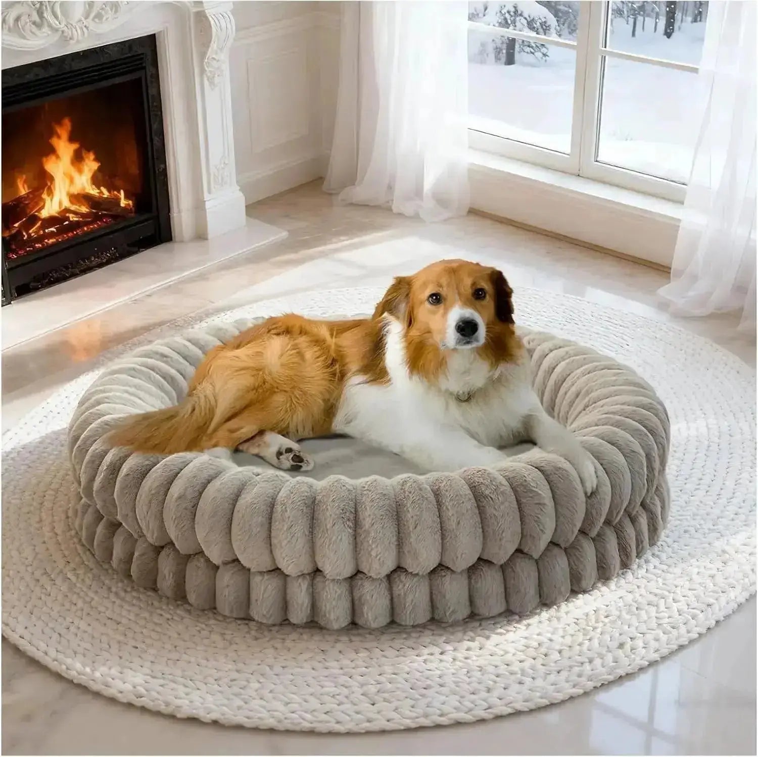 BALANCE Luxury Donut Dog Bed | Orthopedic Calming Round Bed (Washable) by Wags & Whiskers Pet Supply