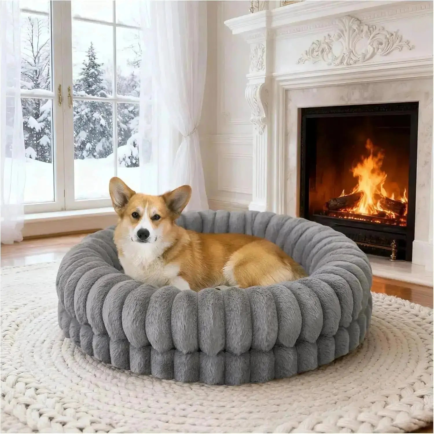 BALANCE Luxury Donut Dog Bed | Orthopedic Calming Round Bed (Washable) by Wags & Whiskers Pet Supply