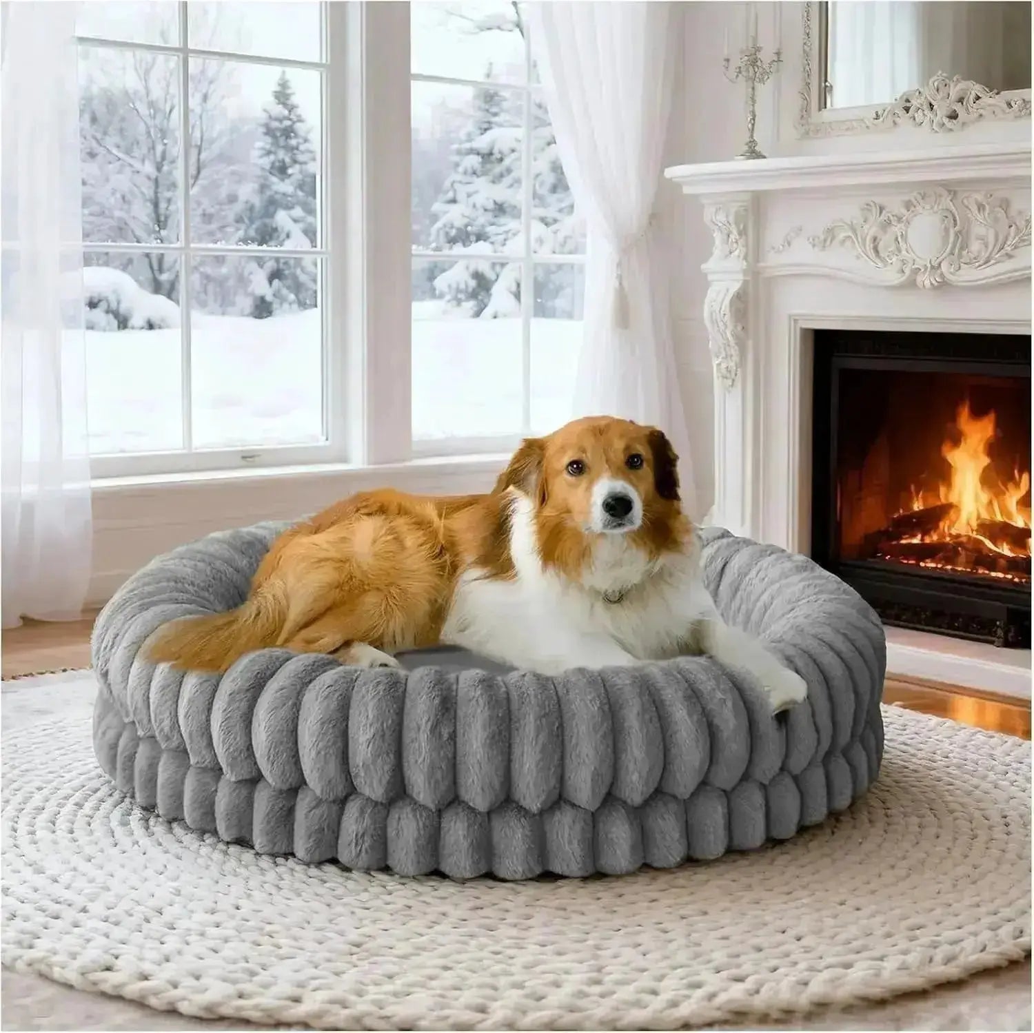 BALANCE Luxury Donut Dog Bed | Orthopedic Calming Round Bed (Washable) by Wags & Whiskers Pet Supply
