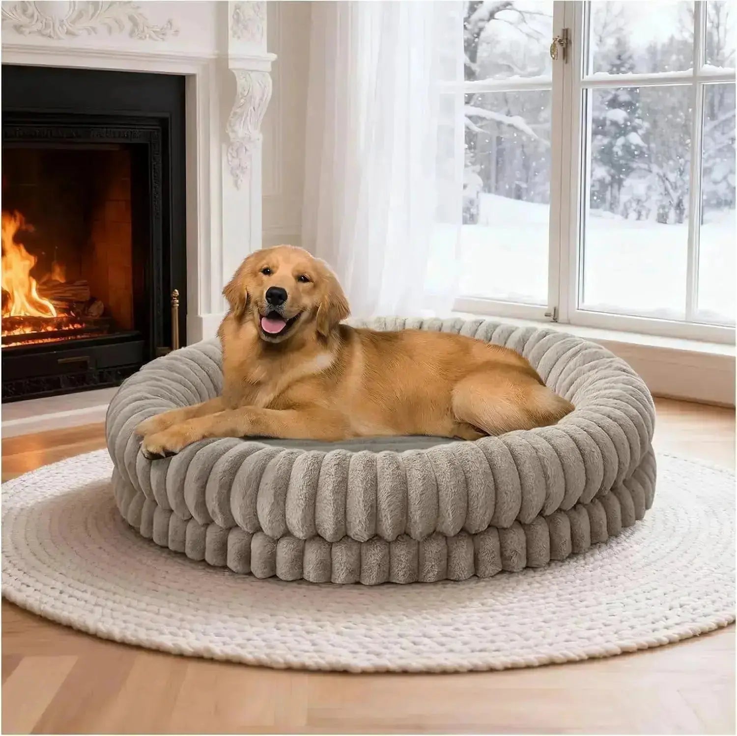 BALANCE Luxury Donut Dog Bed | Orthopedic Calming Round Bed (Washable) by Wags & Whiskers Pet Supply