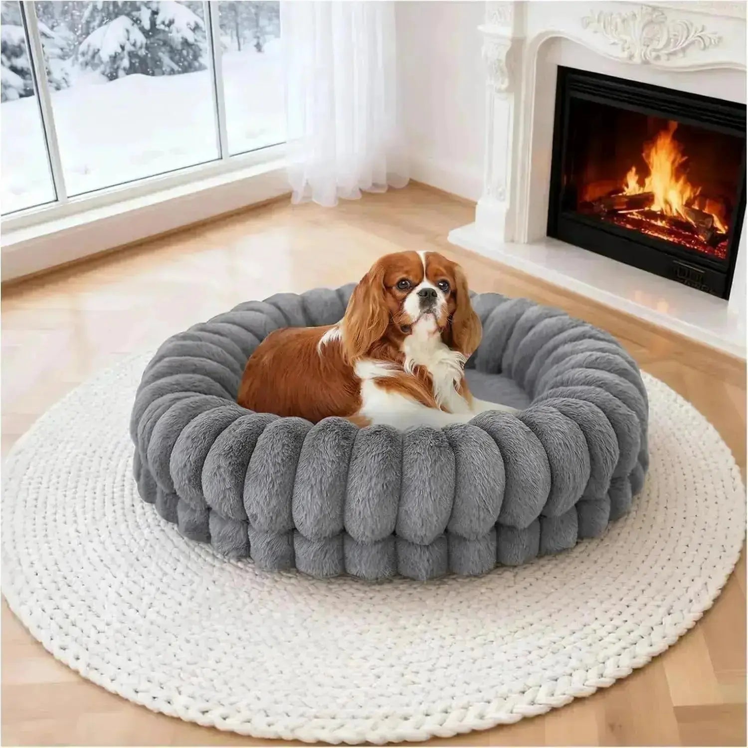 BALANCE Luxury Donut Dog Bed | Orthopedic Calming Round Bed (Washable) by Wags & Whiskers Pet Supply