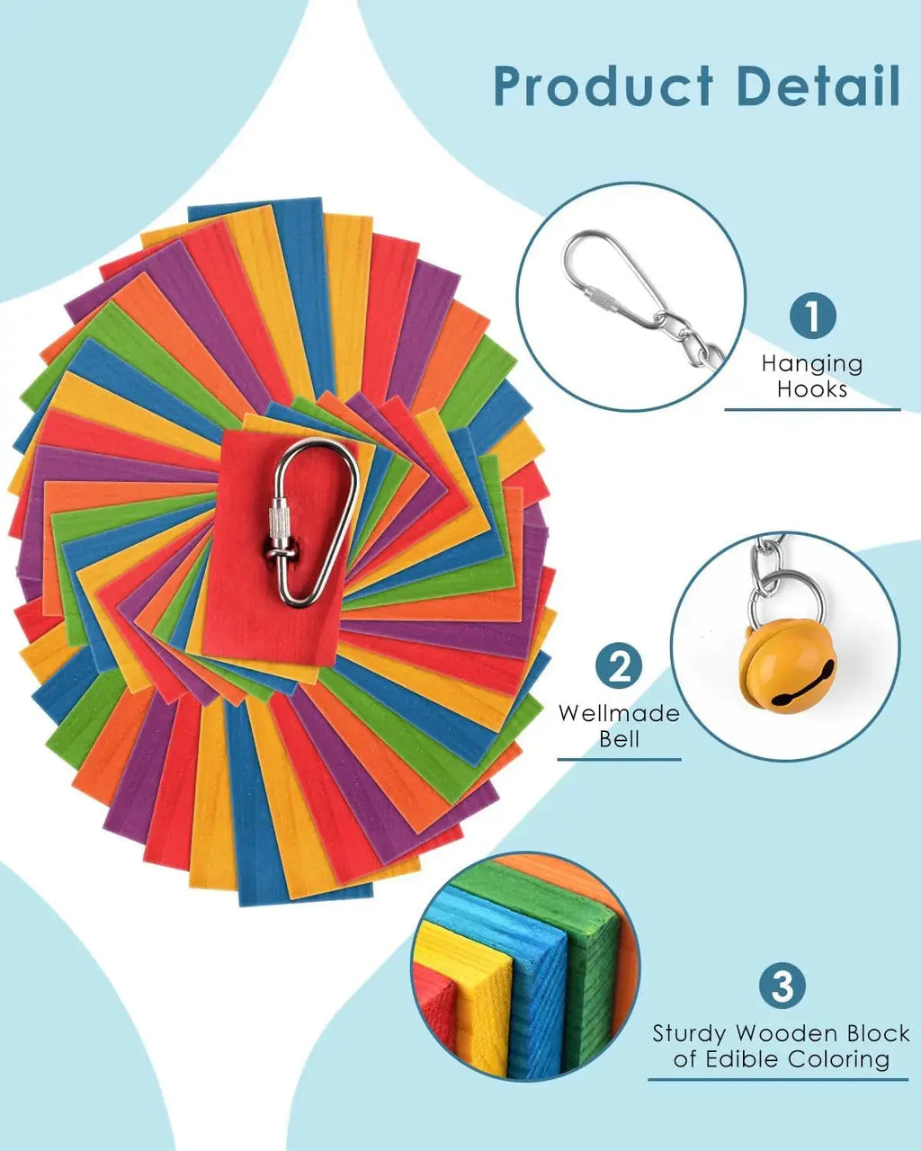 Bird Chew Toy with Wooden Blocks, Hanging Parrot Toy for Medium to Large Birds by Wags & Whiskers Pet Supply