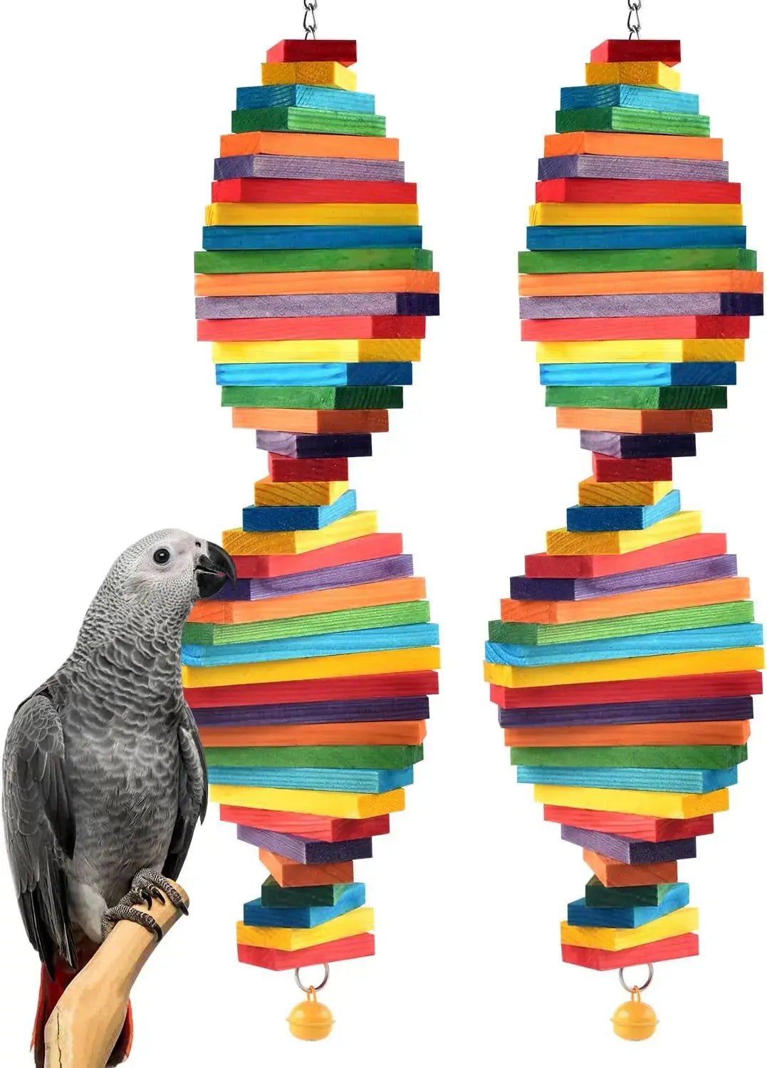 Bird Chew Toy with Wooden Blocks, Hanging Parrot Toy for Medium to Large Birds by Wags & Whiskers Pet Supply