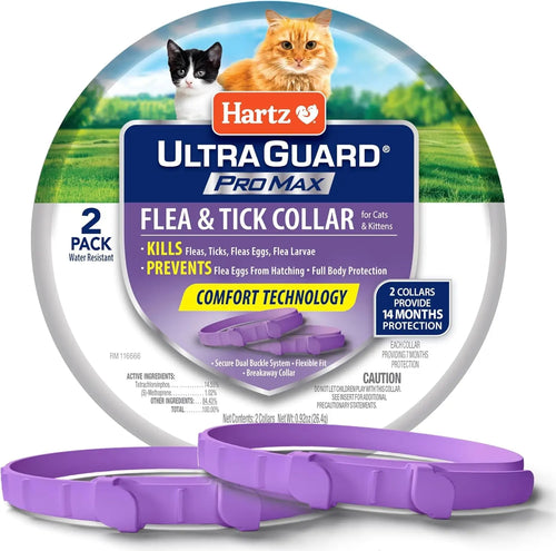 Cat Flea Tick Collar 2 Pack Breakaway Adjustable 14 Month Protection Wags & Whiskers Pet Supply