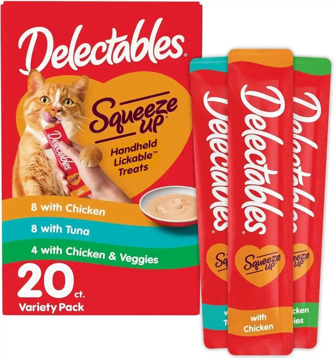 Delectables Squeeze Up Cat Treats Variety Pack, Creamy Puree Tubes by Wags & Whiskers Pet Supply