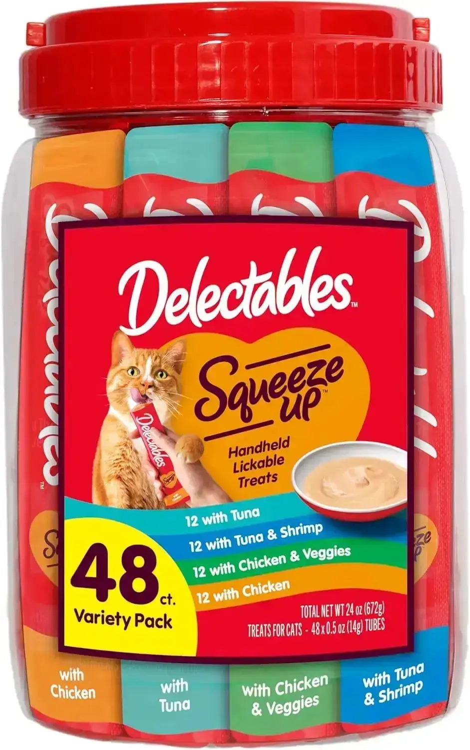 Delectables Squeeze Up Cat Treats Variety Pack, Creamy Puree Tubes by Wags & Whiskers Pet Supply