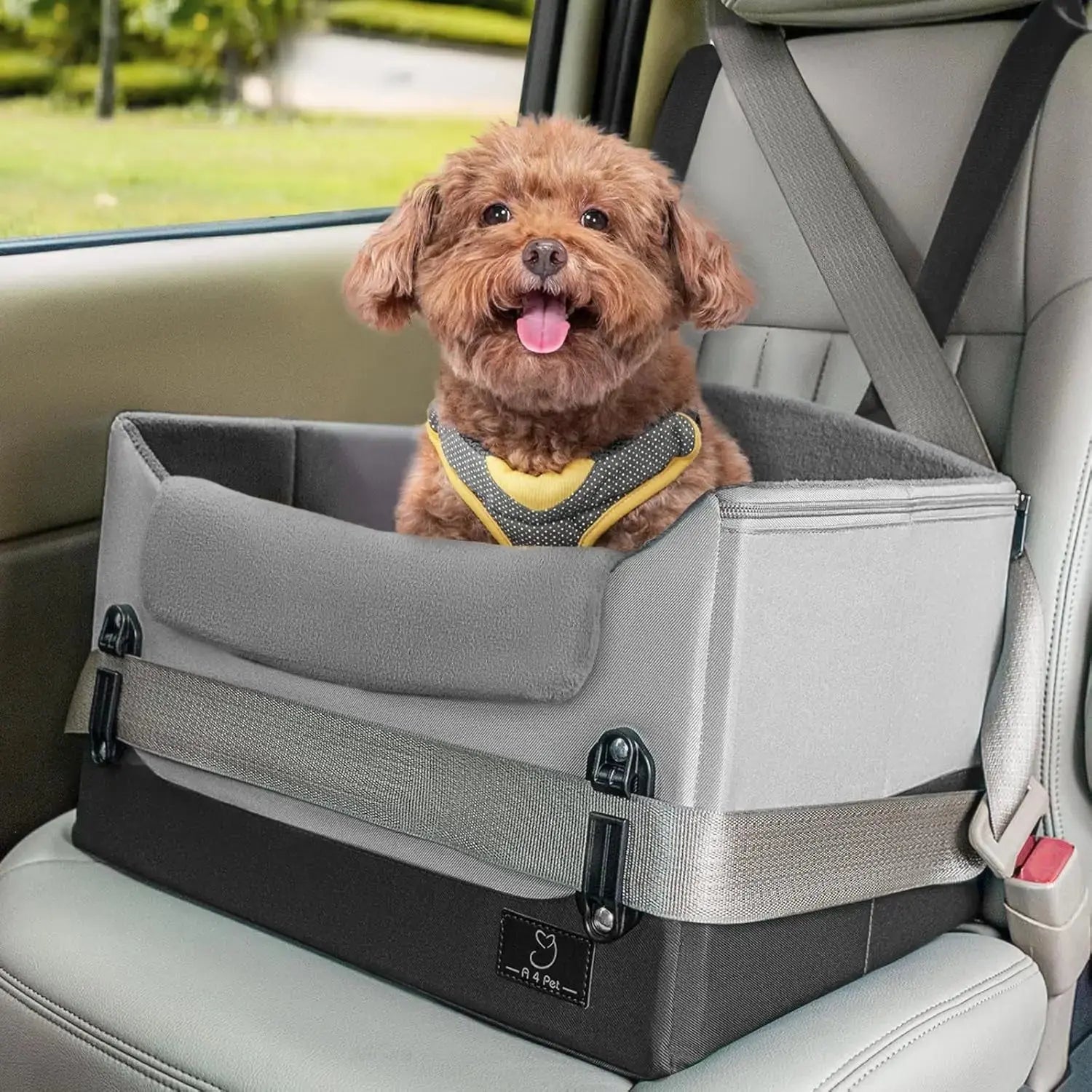 Dog Car Seat Booster for Small Dogs Under 25lbs, Travel Safety Seat with Leash Wags & Whiskers Pet Supply