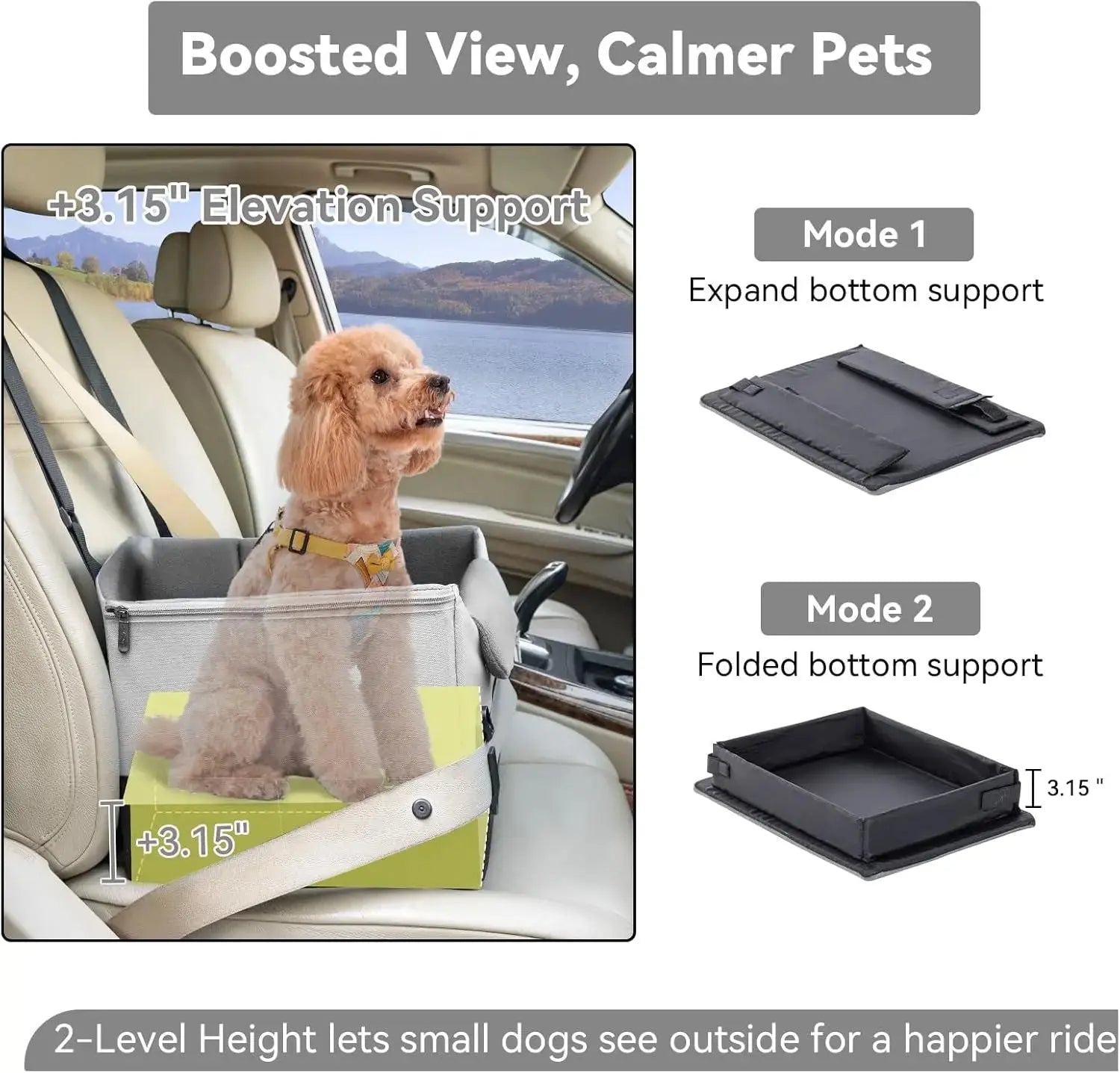 Dog Car Seat Booster for Small Dogs Under 25lbs, Travel Safety Seat with Leash Wags & Whiskers Pet Supply