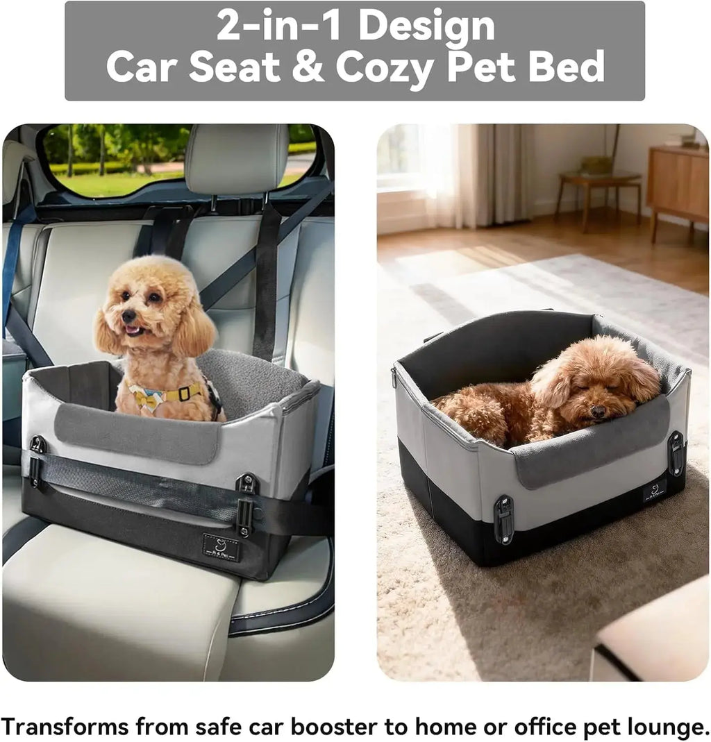 Dog Car Seat Booster for Small Dogs Under 25lbs, Travel Safety Seat with Leash Wags & Whiskers Pet Supply