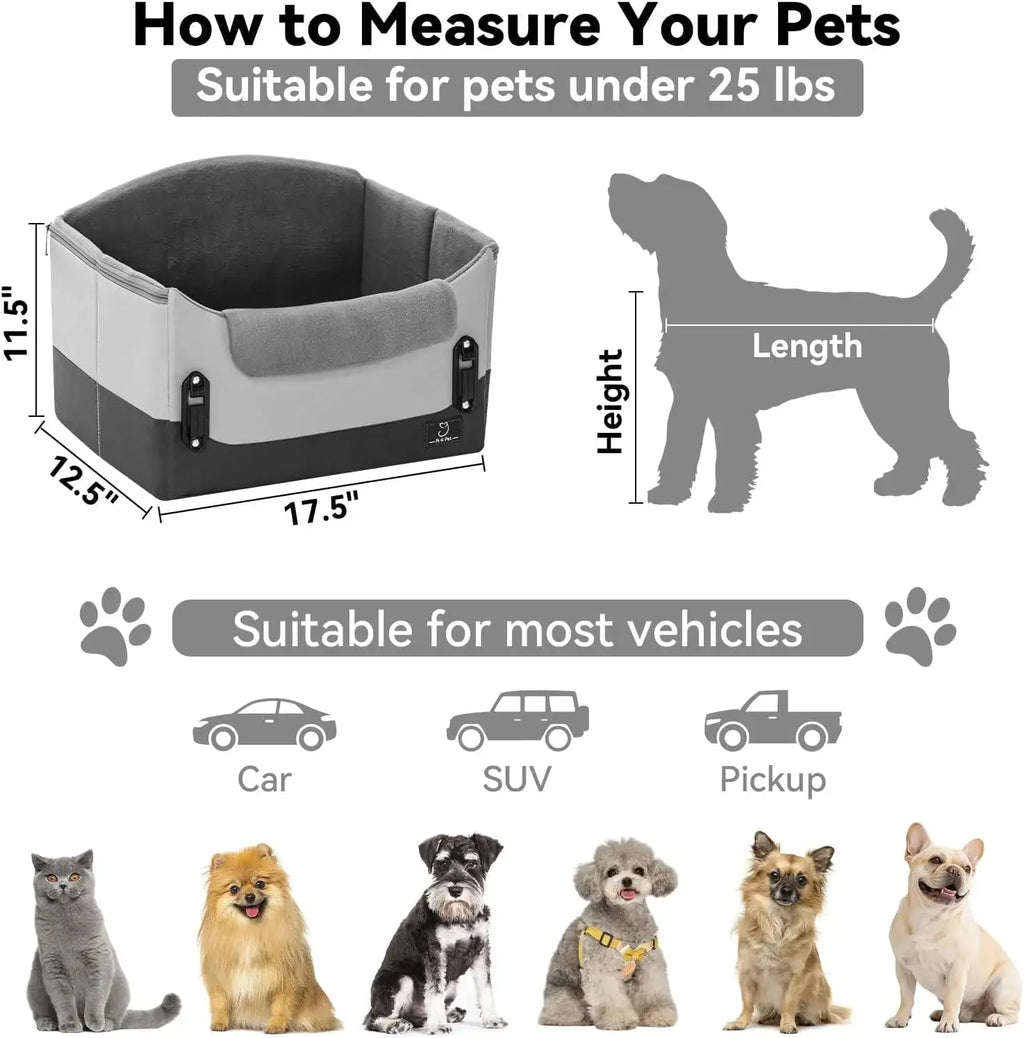 Dog Car Seat Booster for Small Dogs Under 25lbs, Travel Safety Seat with Leash Wags & Whiskers Pet Supply