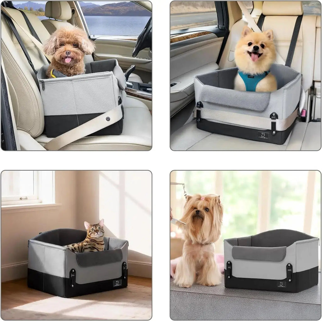 Dog Car Seat Booster for Small Dogs Under 25lbs, Travel Safety Seat with Leash Wags & Whiskers Pet Supply