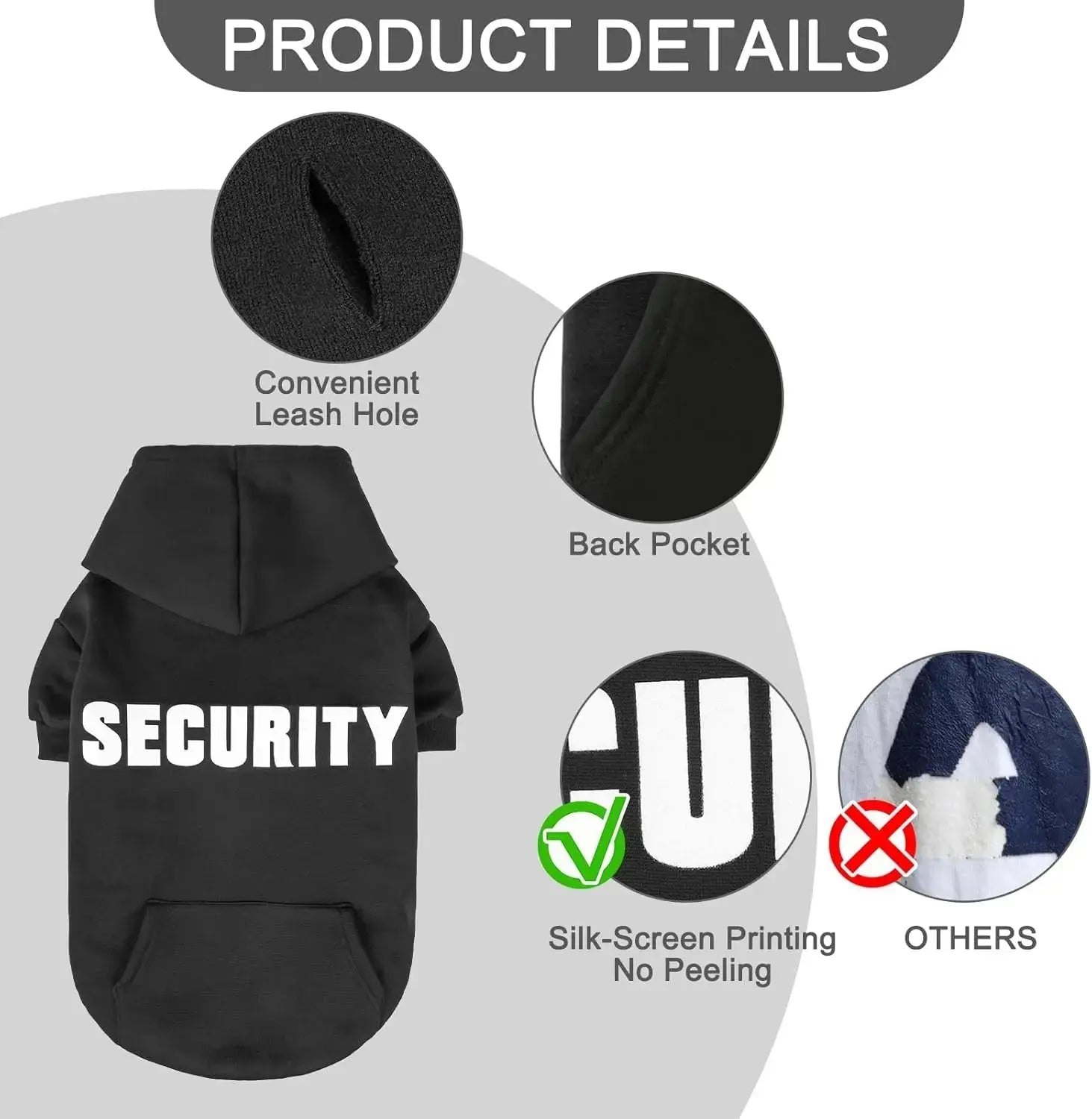 Dog Hoodie Security Fleece Sweatshirt w/ Leash Hole Warm Pet Costume for Small Dogs Wags & Whiskers Pet Supply
