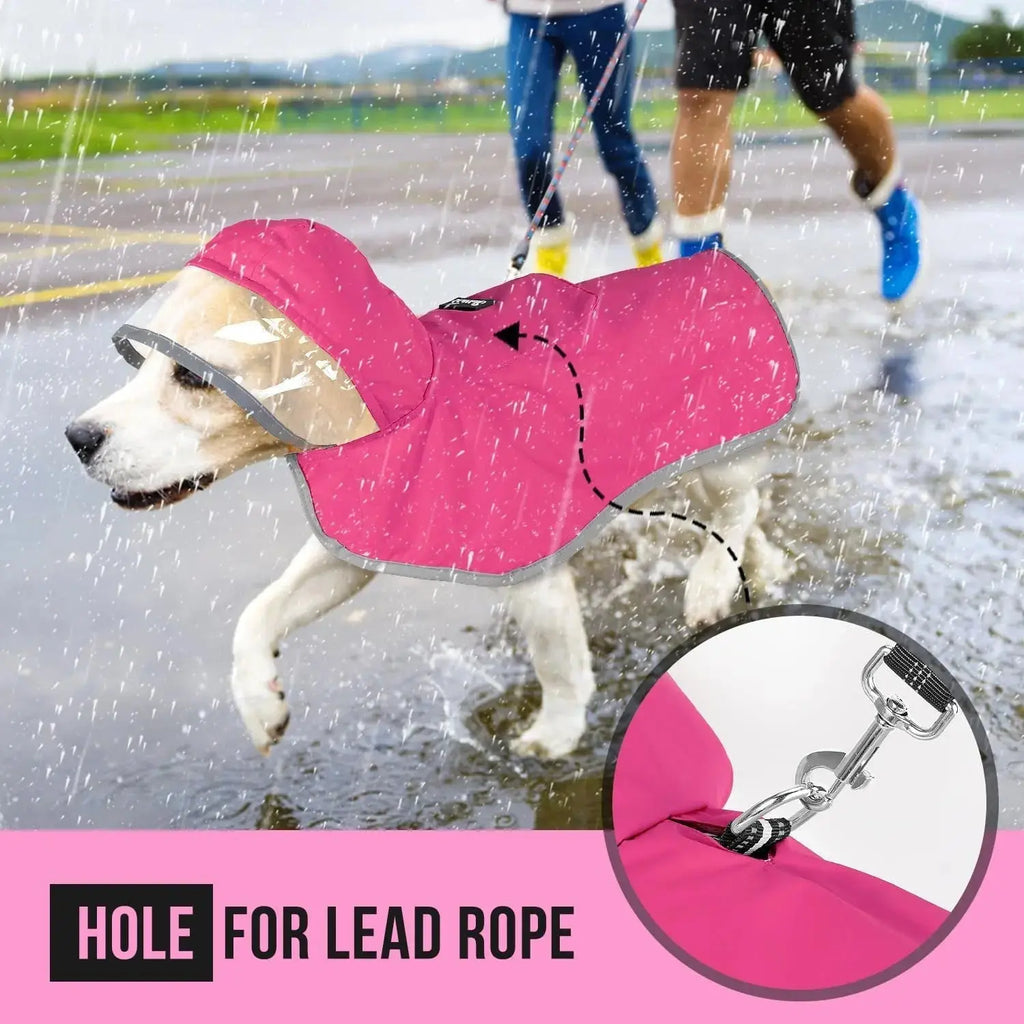 Dog Raincoat with Clear Hood Reflective Trim Adjustable XS–3XL in 3 colors Wags & Whiskers Pet Supply