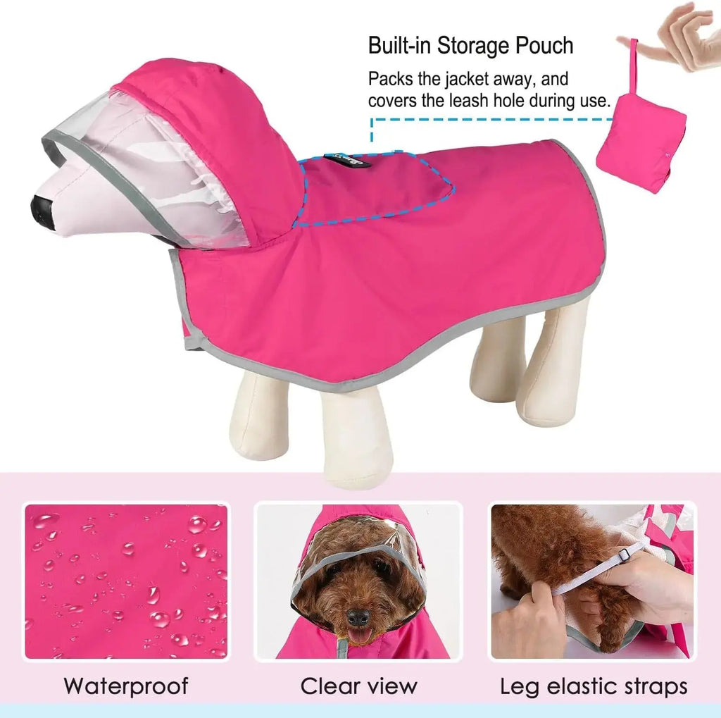 Dog Raincoat with Clear Hood Reflective Trim Adjustable XS–3XL in 3 colors Wags & Whiskers Pet Supply