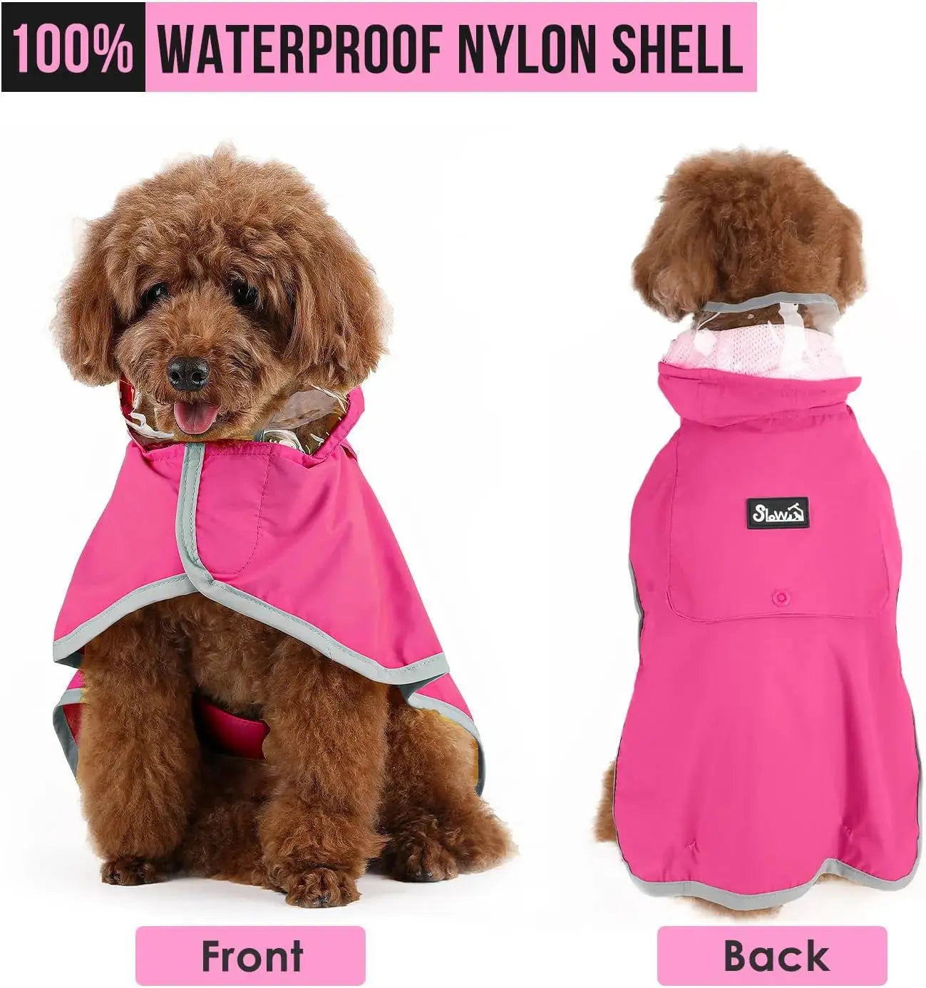 Dog Raincoat with Clear Hood Reflective Trim Adjustable XS–3XL in 3 colors Wags & Whiskers Pet Supply