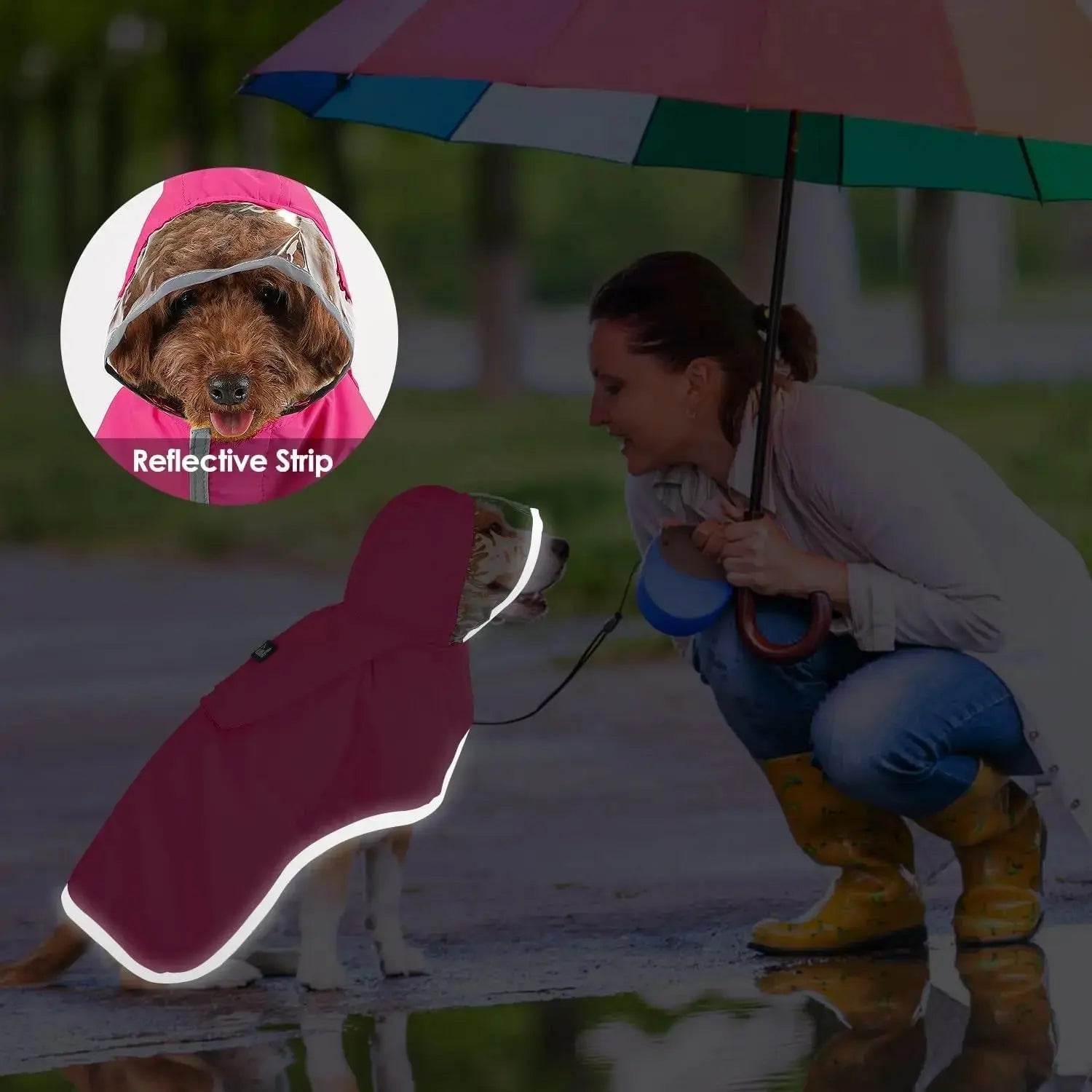Dog Raincoat with Clear Hood Reflective Trim Adjustable XS–3XL in 3 colors Wags & Whiskers Pet Supply