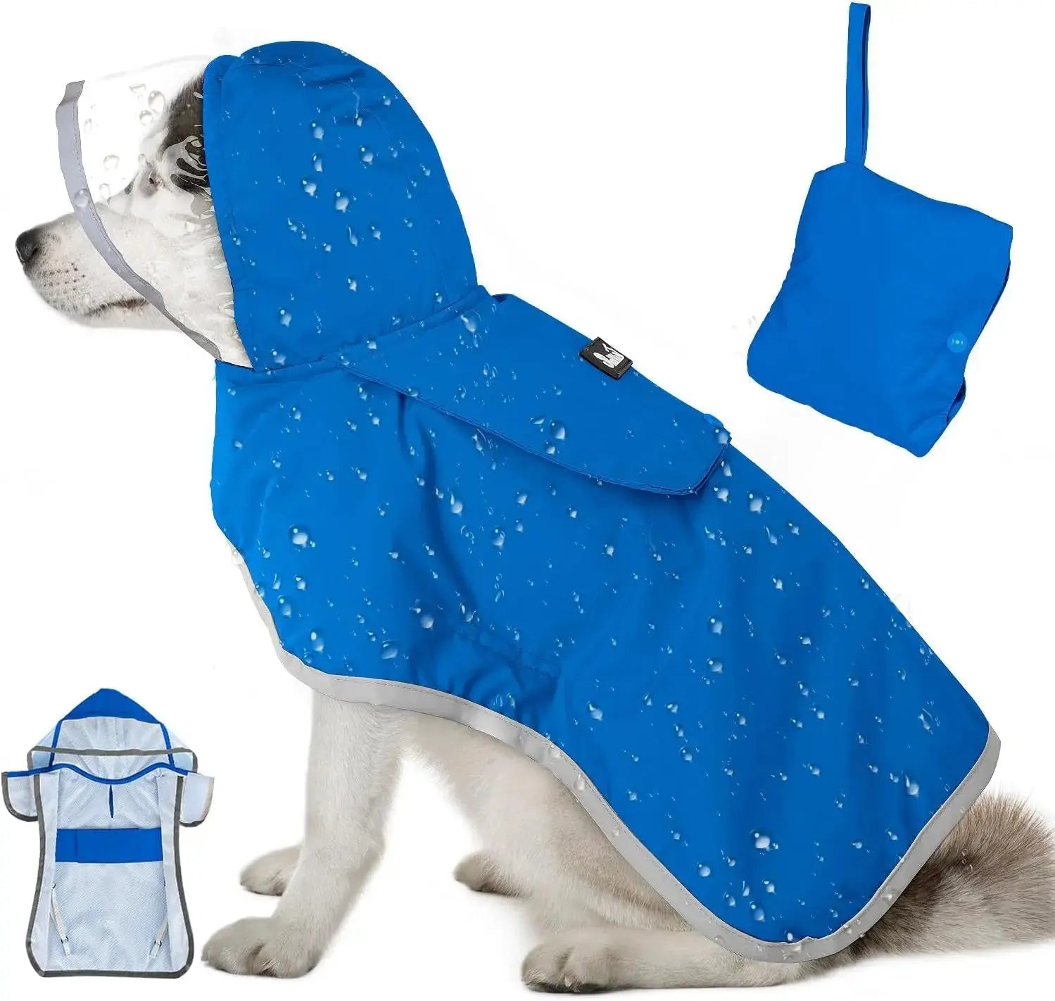 Dog Raincoat with Clear Hood Reflective Trim Adjustable XS–3XL in 3 colors Wags & Whiskers Pet Supply