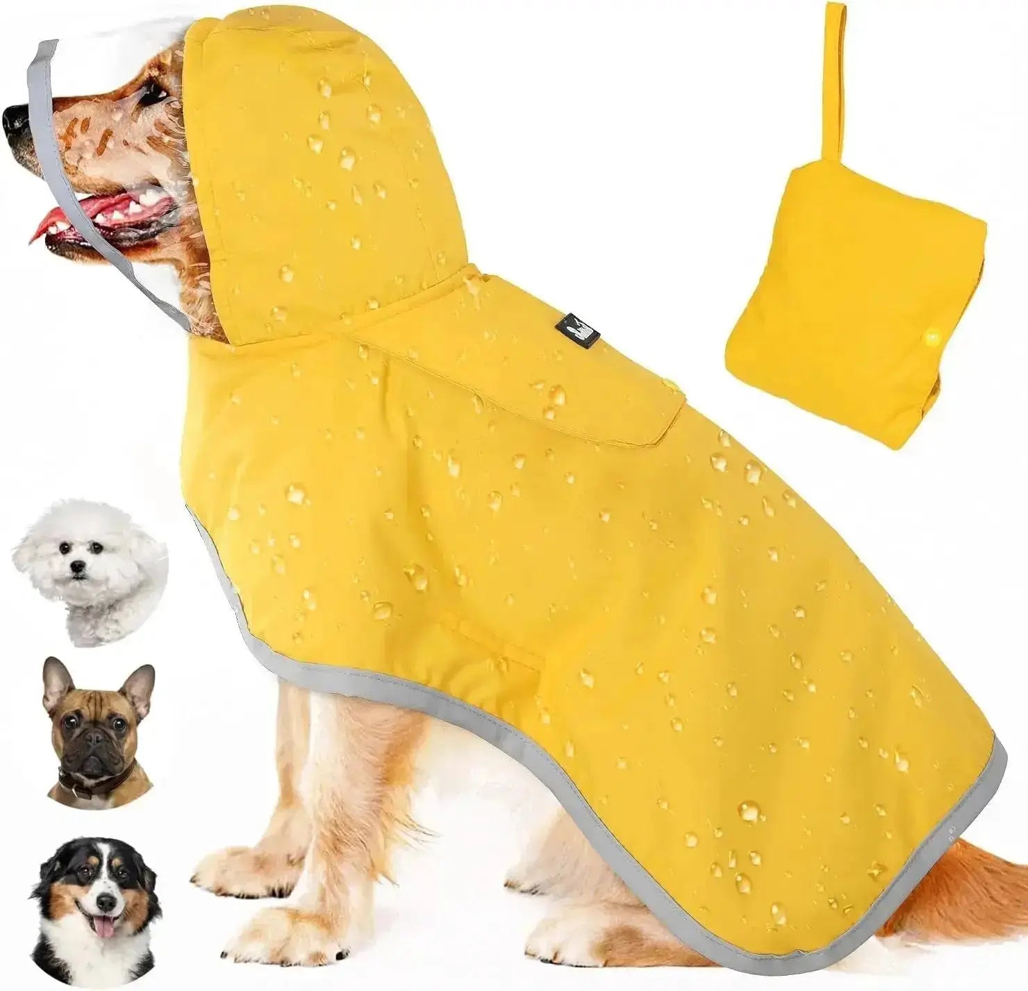 Dog Raincoat with Clear Hood Reflective Trim Adjustable XS–3XL in 3 colors by Wags & Whiskers Pet Supply