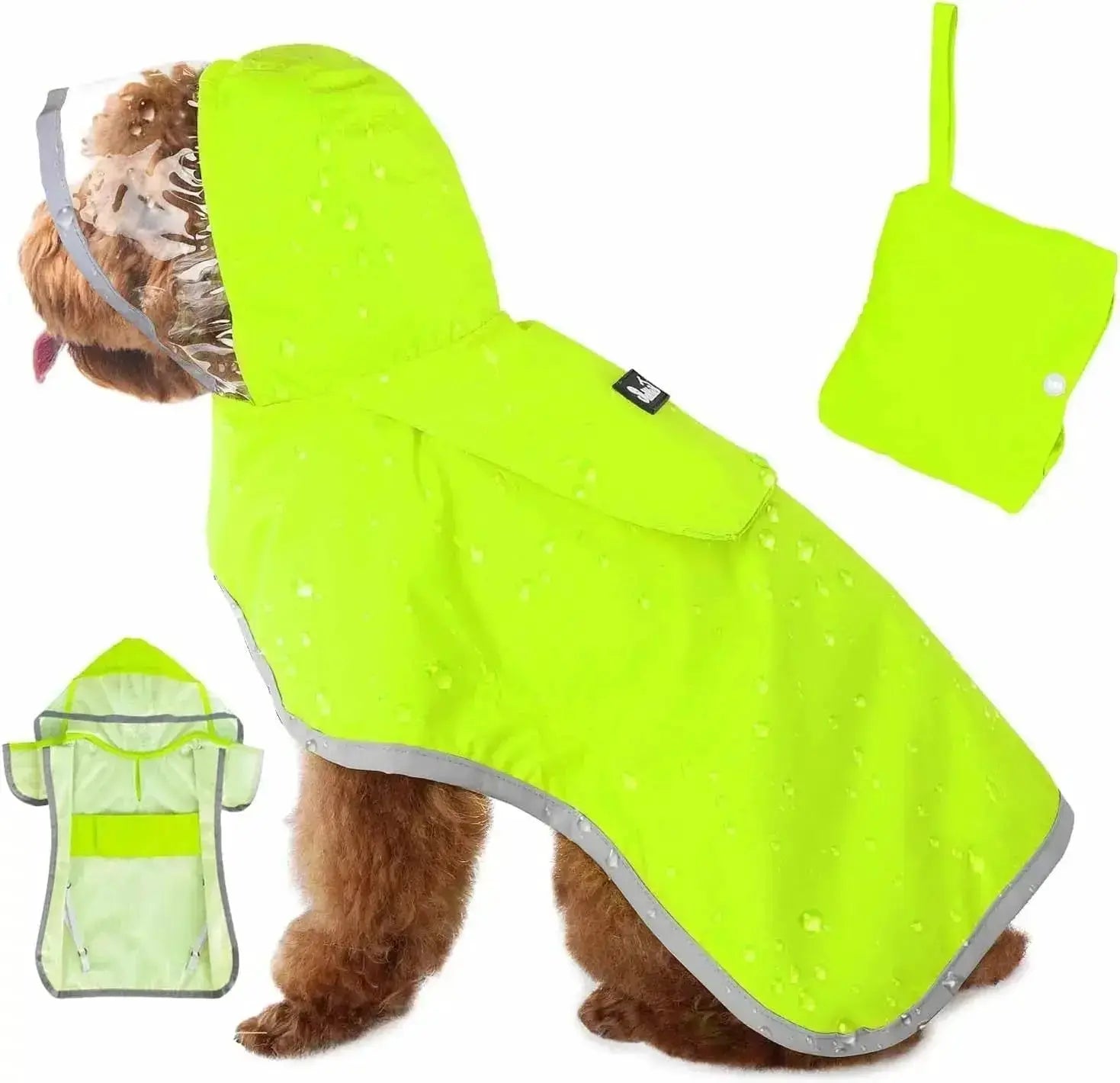 Dog Raincoat with Clear Hood Reflective Trim Adjustable XS–3XL in 3 colors by Wags & Whiskers Pet Supply