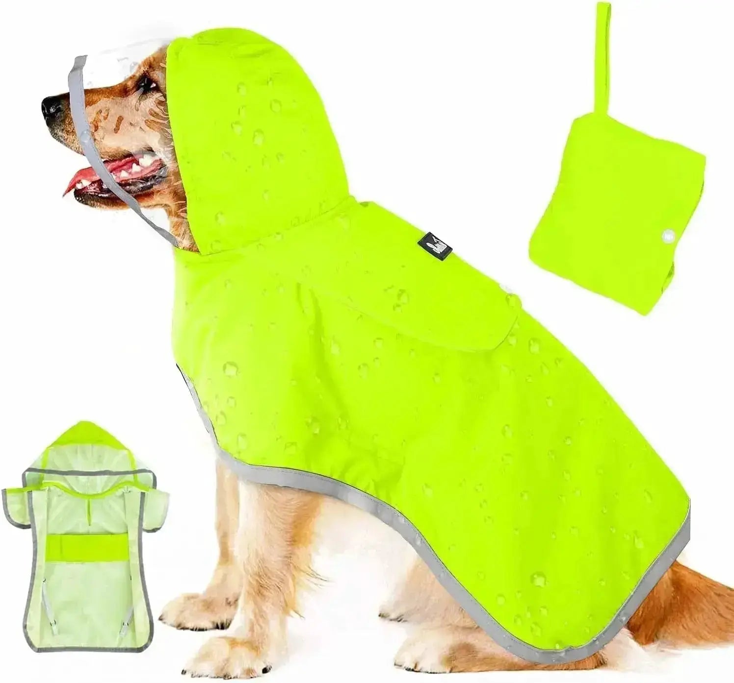 Dog Raincoat with Clear Hood Reflective Trim Adjustable XS–3XL in 3 colors by Wags & Whiskers Pet Supply