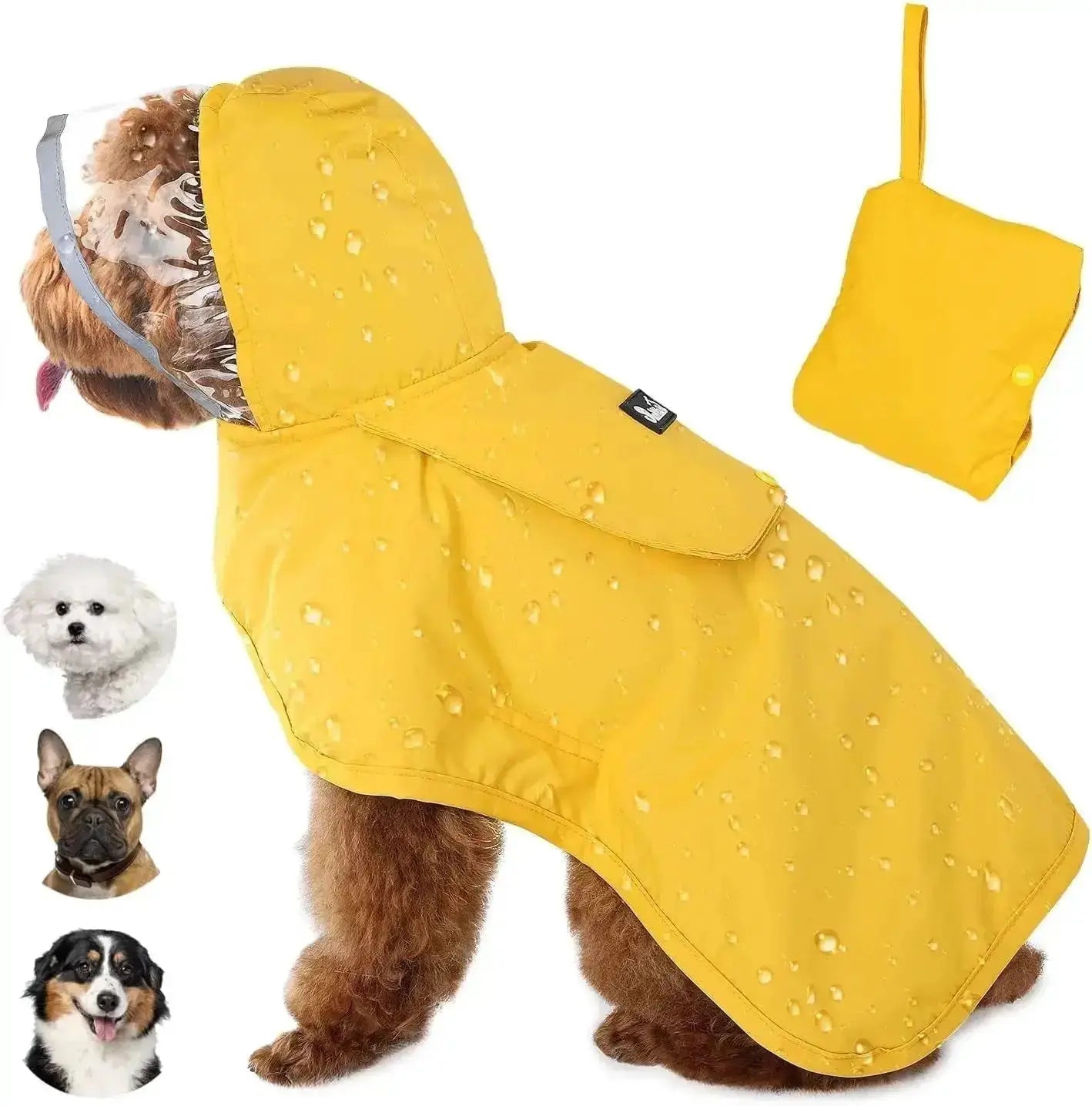 Dog Raincoat with Clear Hood Reflective Trim Adjustable XS–3XL in 3 colors by Wags & Whiskers Pet Supply
