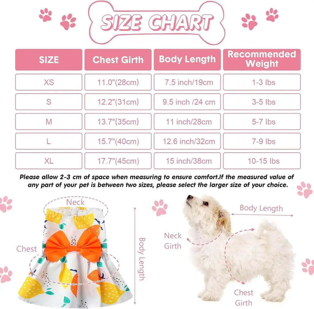 Floral Dog Dress Set Bow Summer Puppy Skirt Outfit Small Dogs Cats 5 Pack Wags & Whiskers Pet Supply
