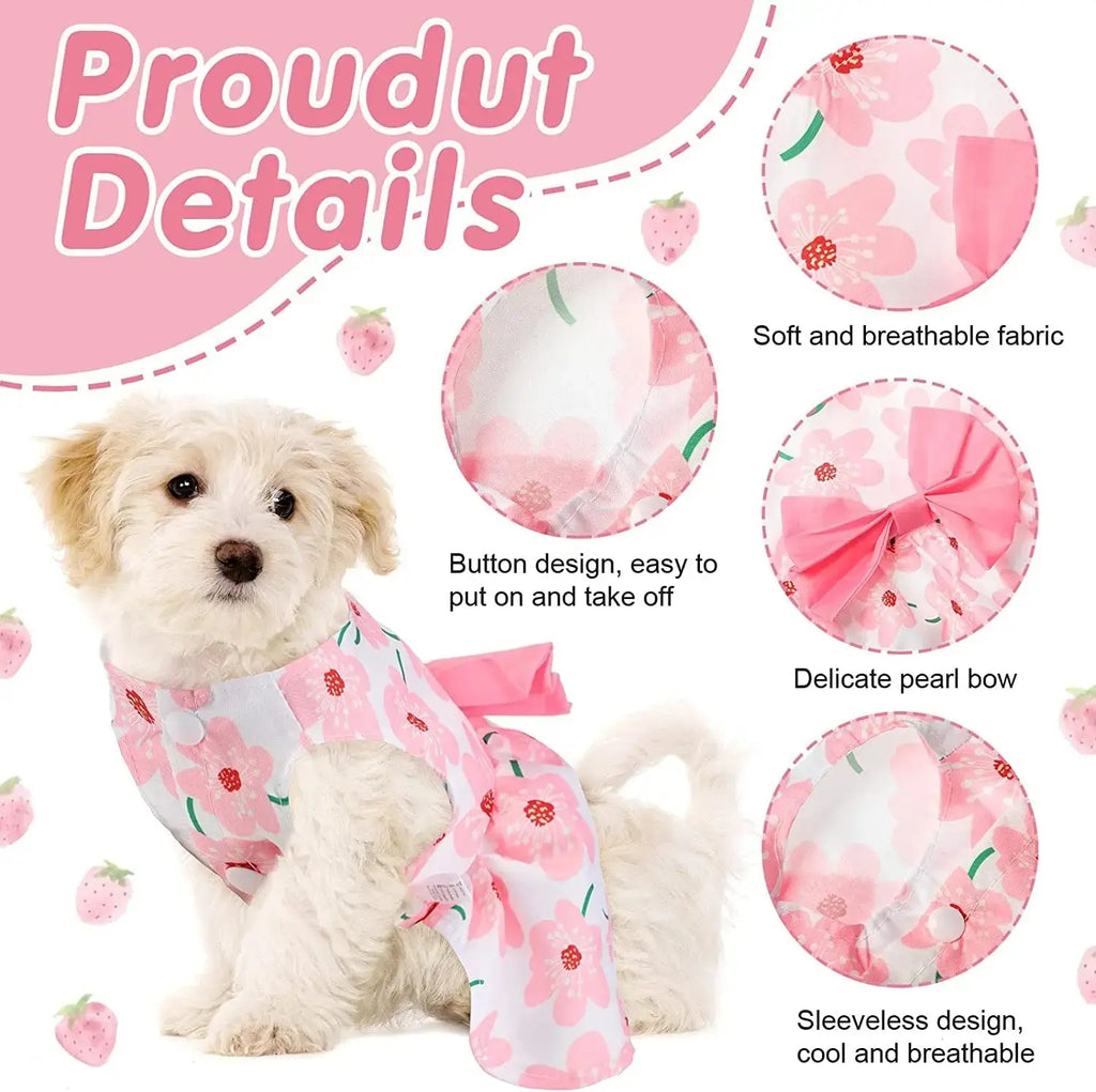 Floral Dog Dress Set Bow Summer Puppy Skirt Outfit Small Dogs Cats 5 Pack Wags & Whiskers Pet Supply
