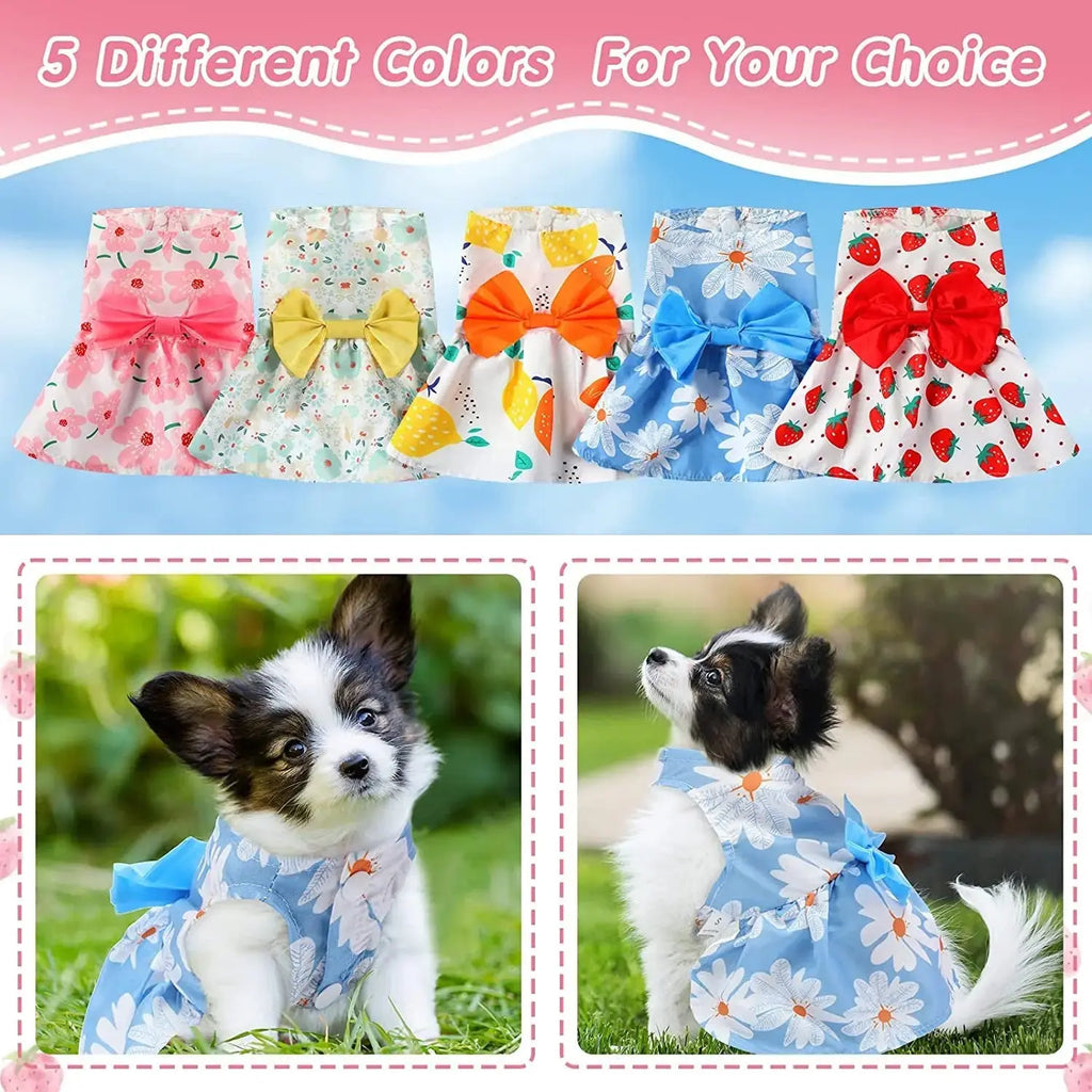 Floral Dog Dress Set Bow Summer Puppy Skirt Outfit Small Dogs Cats 5 Pack Wags & Whiskers Pet Supply