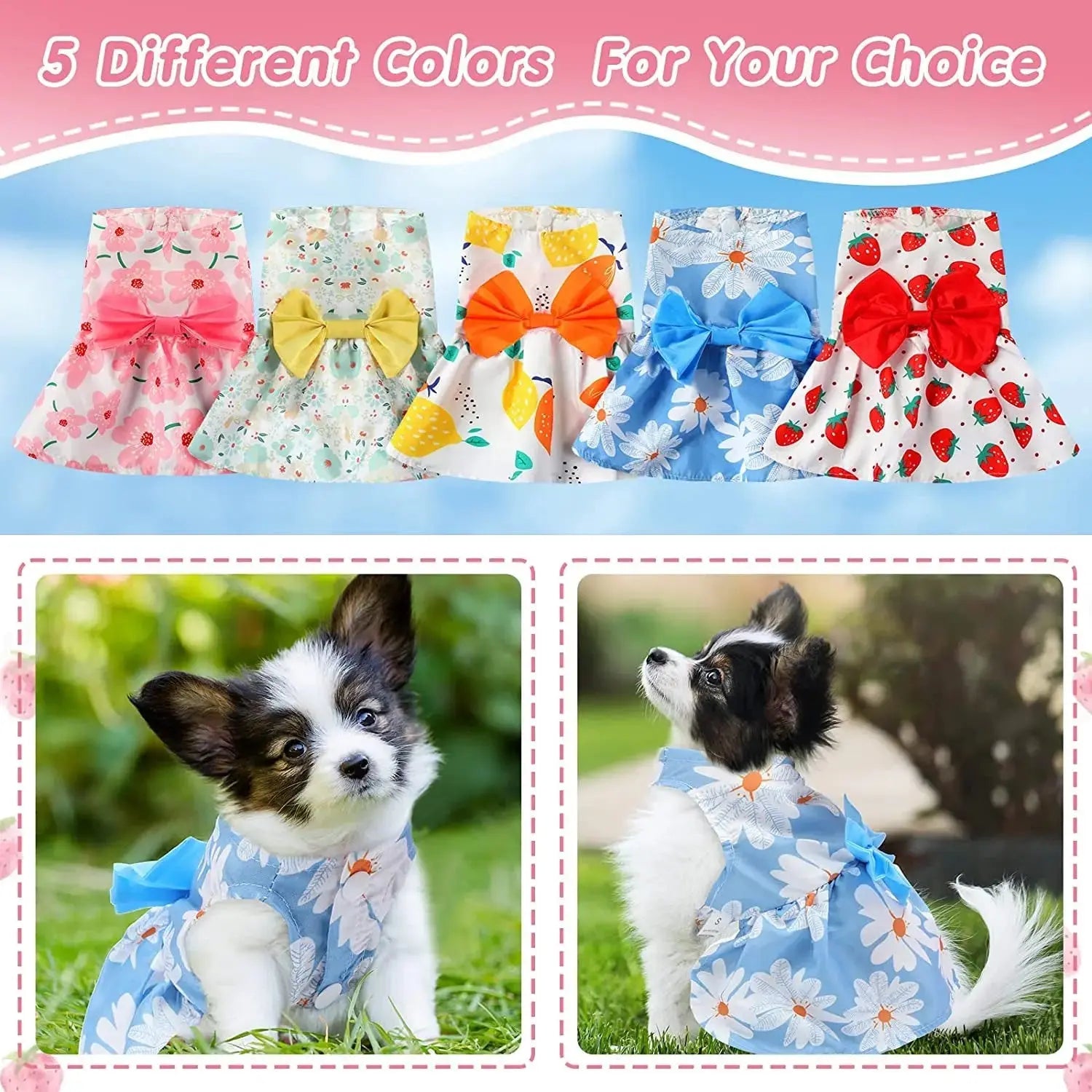 Floral Dog Dress Set Bow Summer Puppy Skirt Outfit Small Dogs Cats 5 Pack Wags & Whiskers Pet Supply